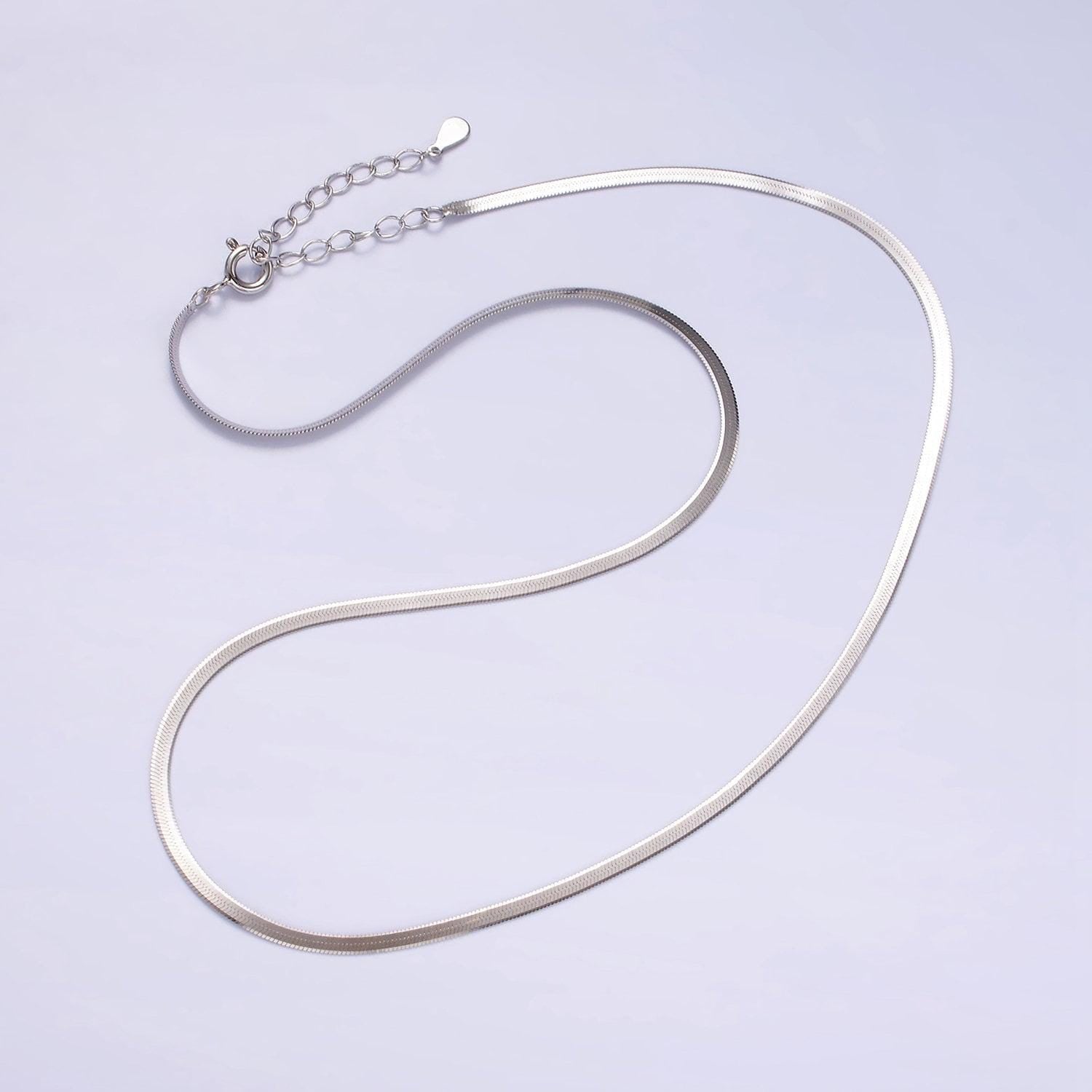 S925 sterling silver 2mm herringbone 17 inch layering chain necklace in silver | wa-2158
