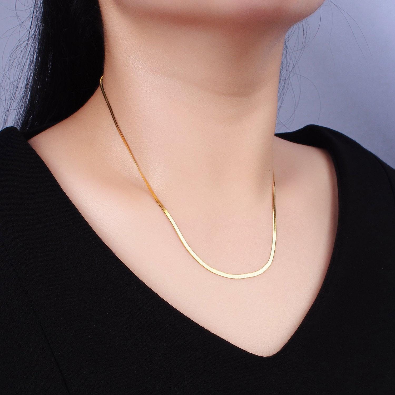 2mm vermeil gold herringbone finished necklace chain - 925 sterling silver over 18k gold with spring clasps layering necklace wa2156