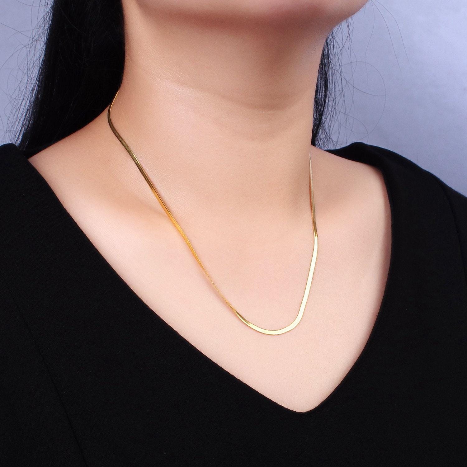 2mm vermeil gold herringbone finished necklace chain - 925 sterling silver over 18k gold with spring clasps layering necklace wa2156