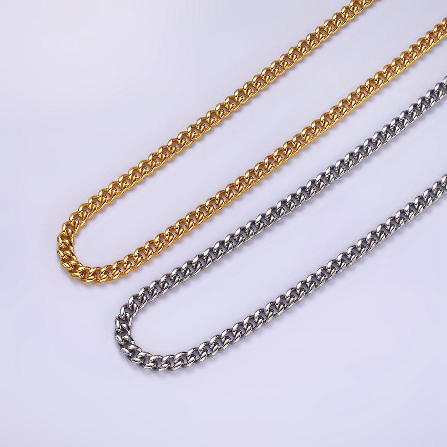 5mm curb chain necklaces 21.6" or 23.6 " chain , lobster clasp in silver , gold - wholesale stainless steel chains wa2139~wa2142