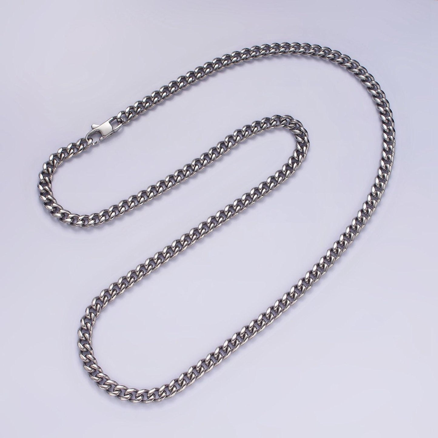 5mm curb chain necklaces 21.6" or 23.6 " chain , lobster clasp in silver , gold - wholesale stainless steel chains wa2139~wa2142