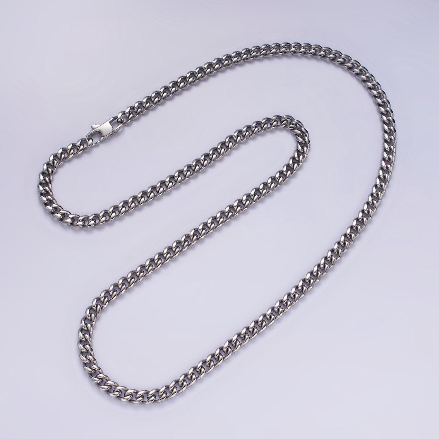 5mm curb chain necklaces 21.6" or 23.6 " chain , lobster clasp in silver , gold - wholesale stainless steel chains wa2139~wa2142