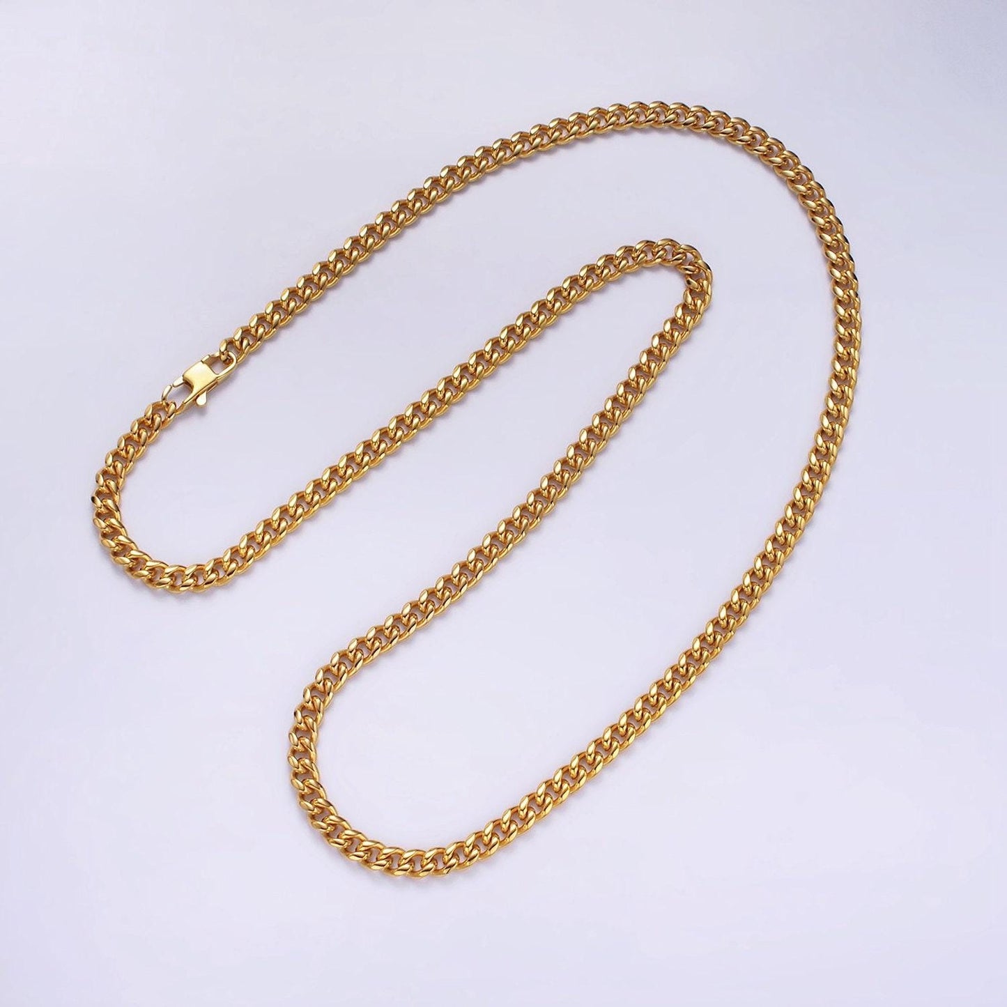 5mm curb chain necklaces 21.6" or 23.6 " chain , lobster clasp in silver , gold - wholesale stainless steel chains wa2139~wa2142