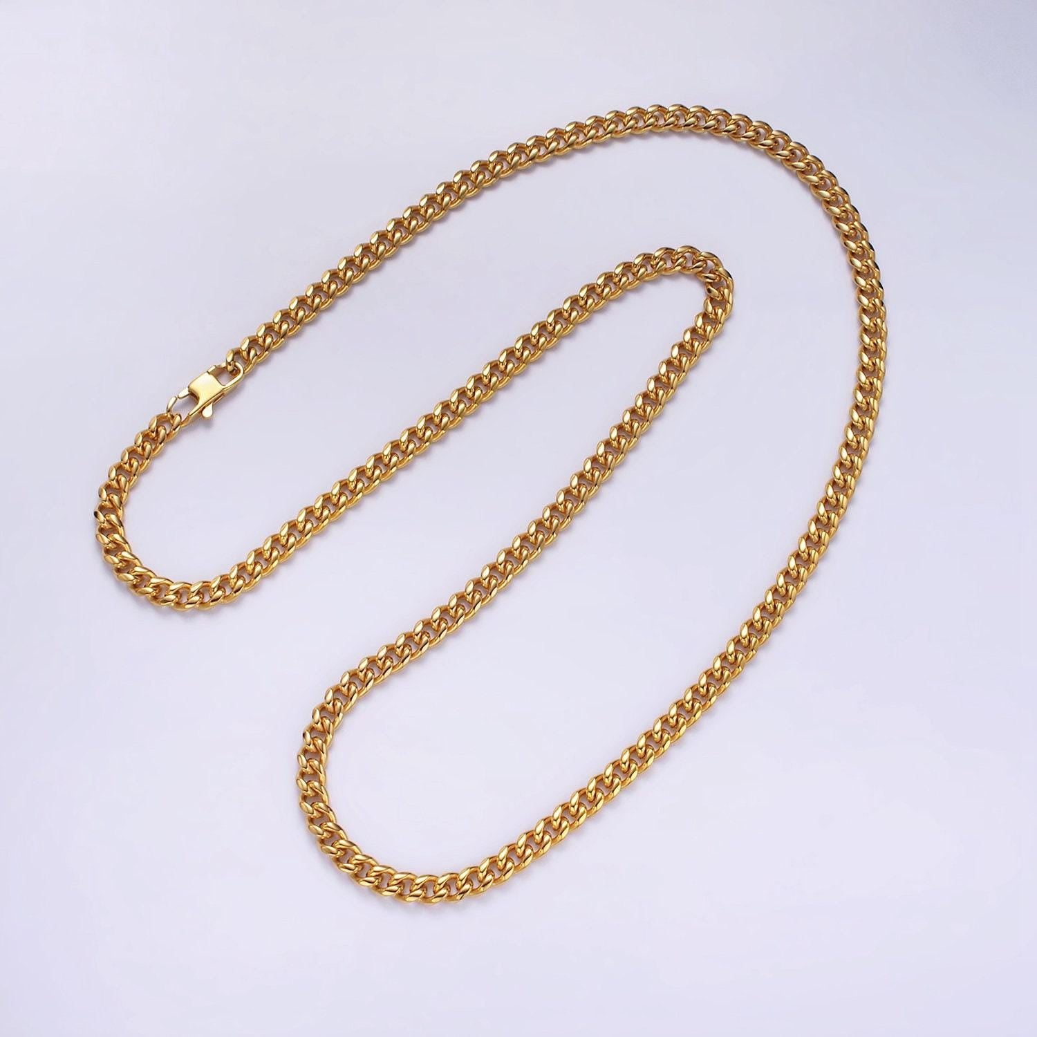 5mm curb chain necklaces 21.6" or 23.6 " chain , lobster clasp in silver , gold - wholesale stainless steel chains wa2139~wa2142