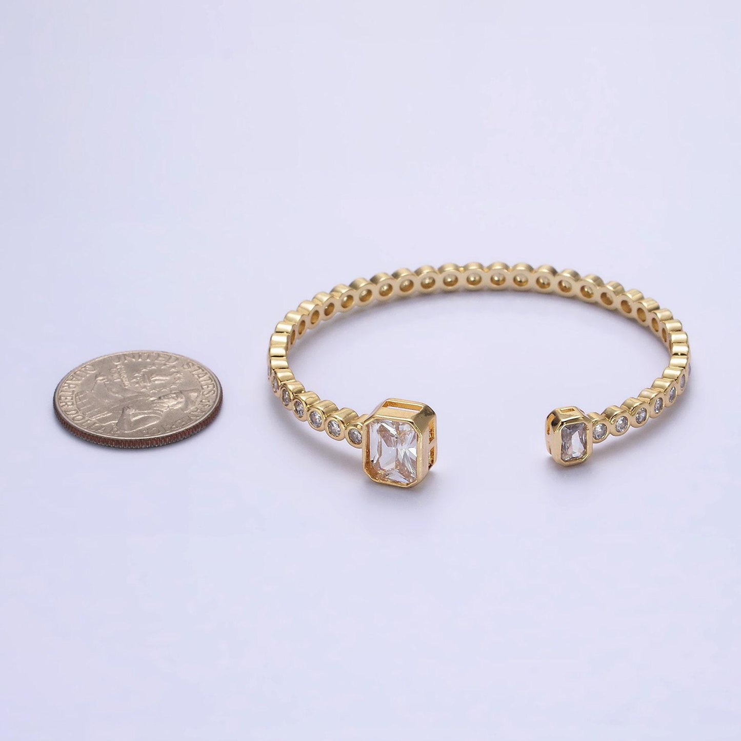14k gold filled clear baguette round cz lined cuff bracelet in silver & gold | wa-2093 wa-2094