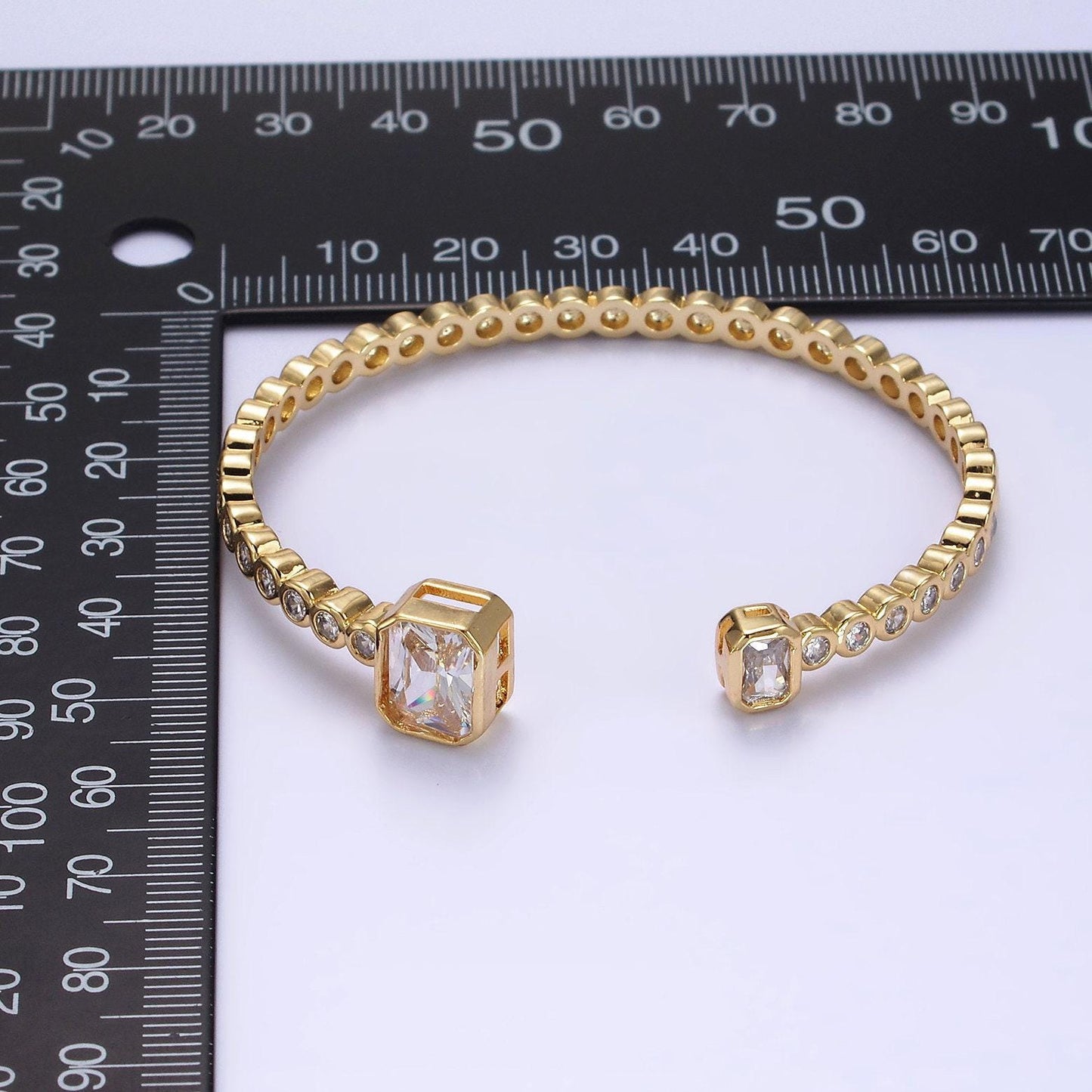 14k gold filled clear baguette round cz lined cuff bracelet in silver & gold | wa-2093 wa-2094