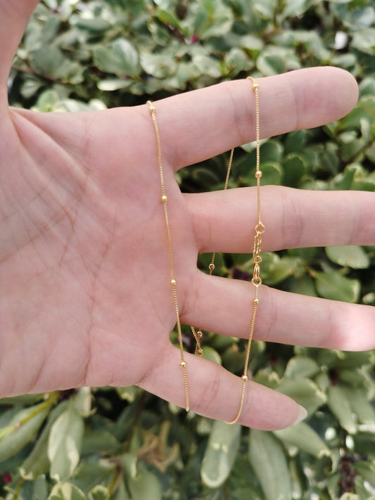 20 inch satellite chain gold dainty necklace ready to wear for jewelry making w/ clasp ball beaded chain, wa-207