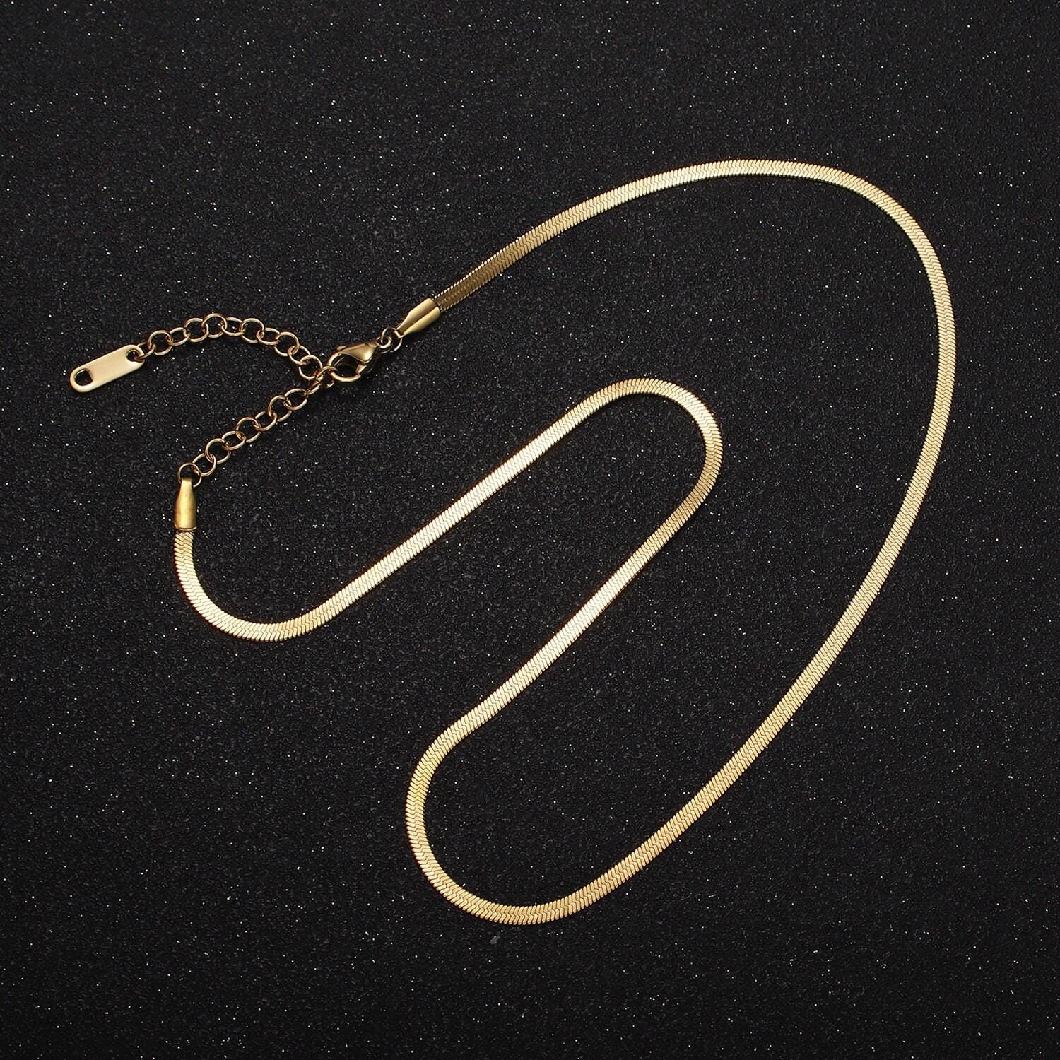 Stainless steel 2.5mm herringbone minimalist 16.5 inch chain choker necklace | wa-2043