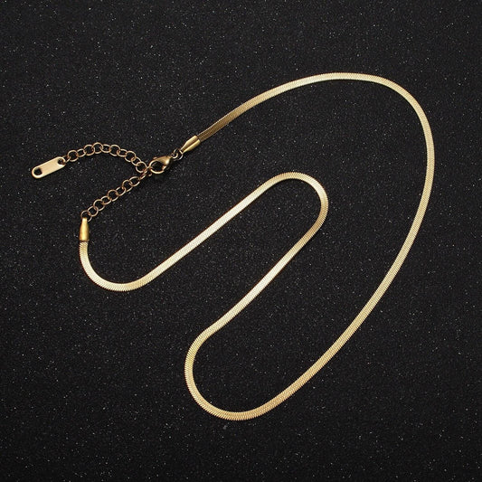 Stainless steel 2.5mm herringbone minimalist 16.5 inch chain choker necklace | wa-2043