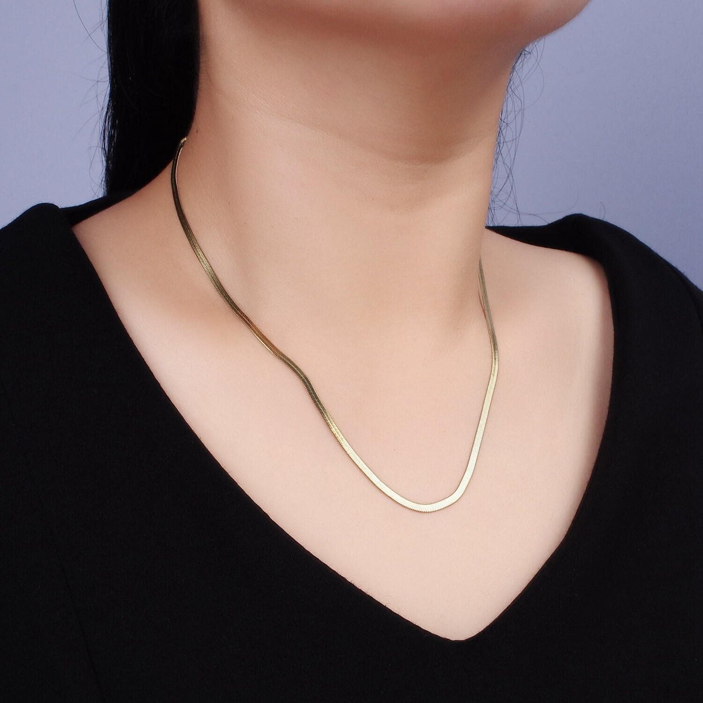 Stainless steel 2.5mm herringbone minimalist 16.5 inch chain choker necklace | wa-2043