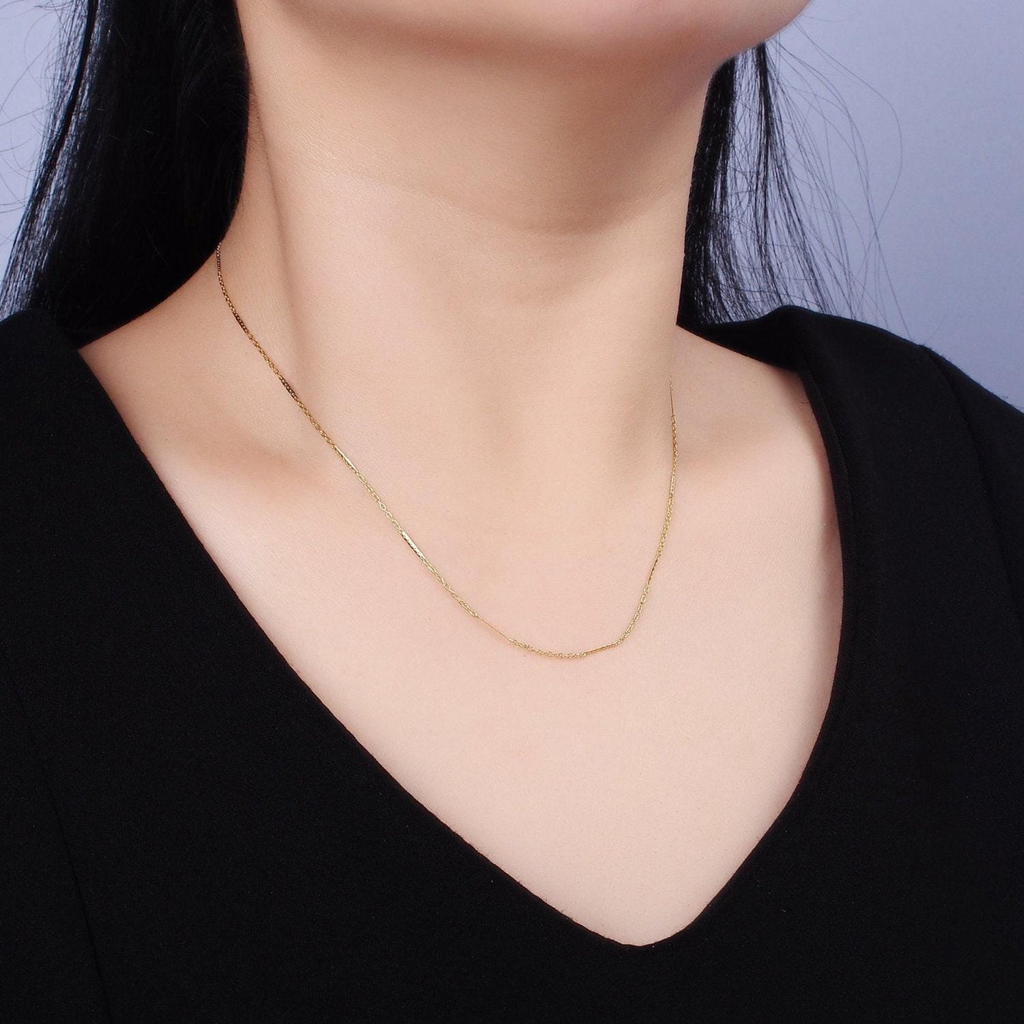 Stainless steel 1mm dainty unique flat cable link 17 inch chain necklace | wa-2041