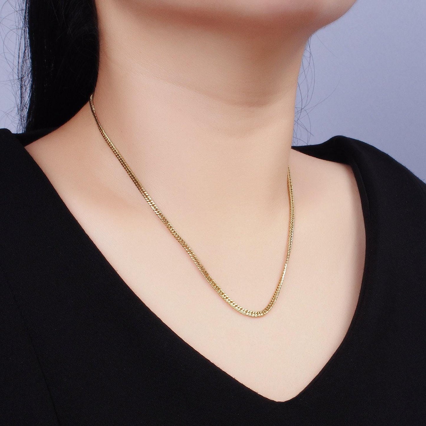 Stainless steel 2.5mm flat concave curb 18 inch chain layering necklace | wa-2029