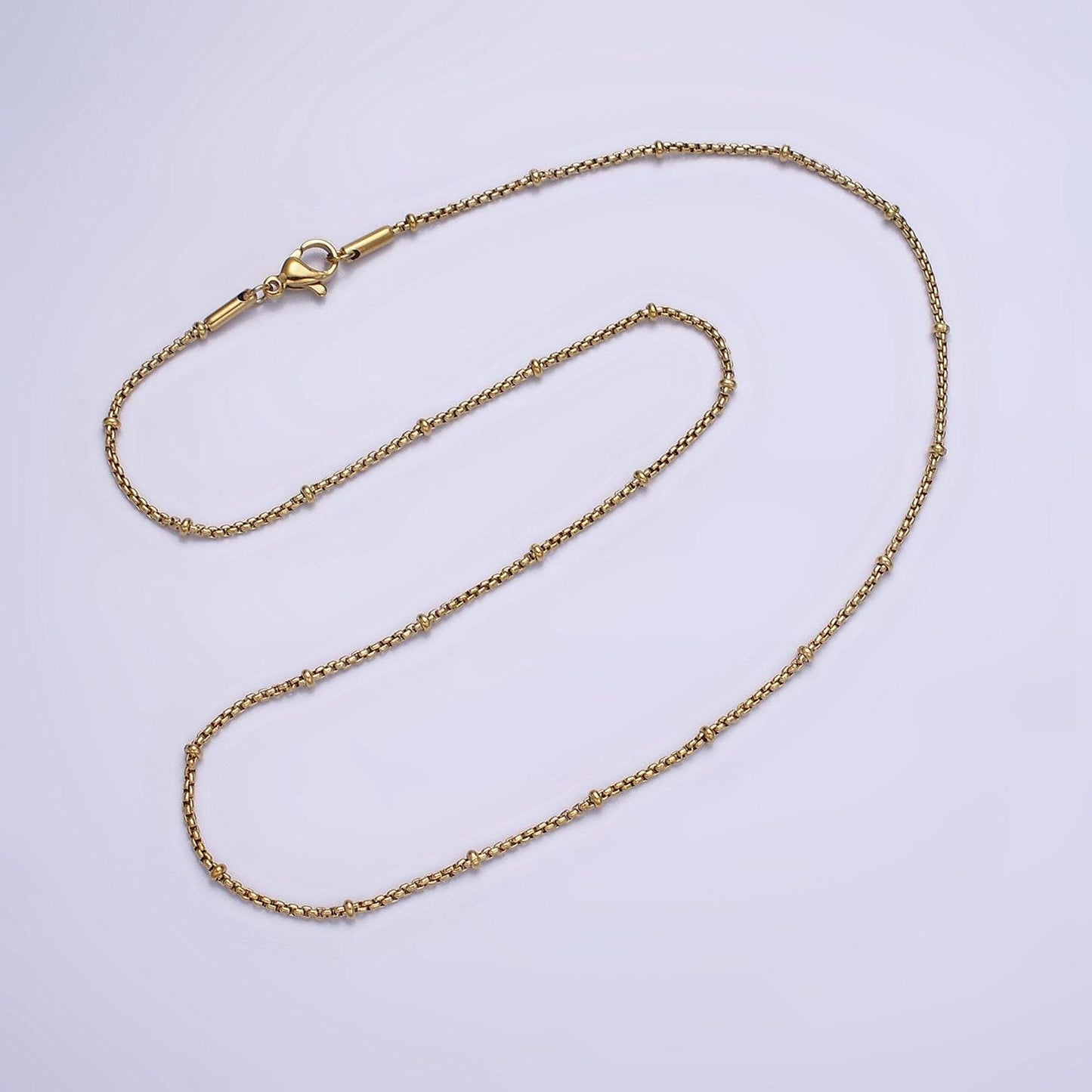 Stainless steel 2mm satellite box 18 inch chain necklace in gold | wa-2024