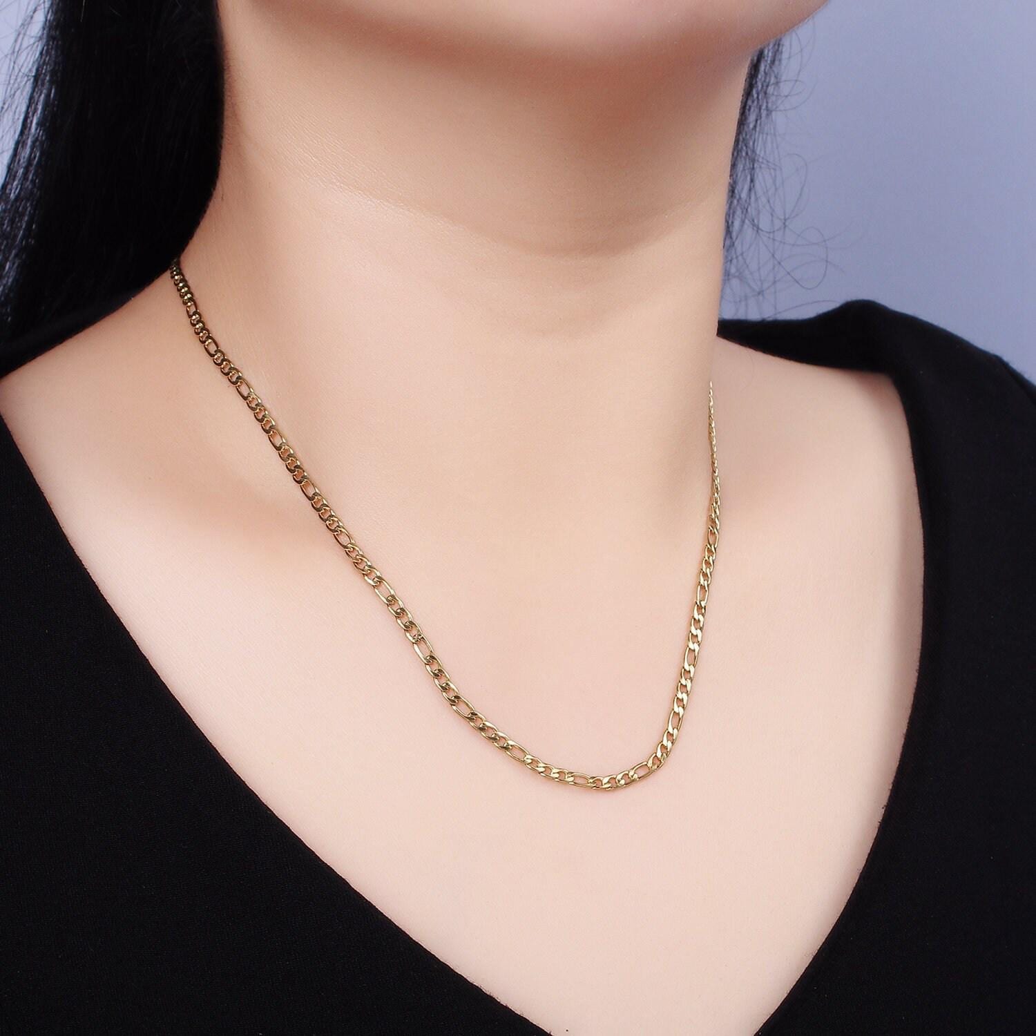 Stainless steel 2.8mm flat figaro 17.72 inch layering princess chain necklace | wa-2002