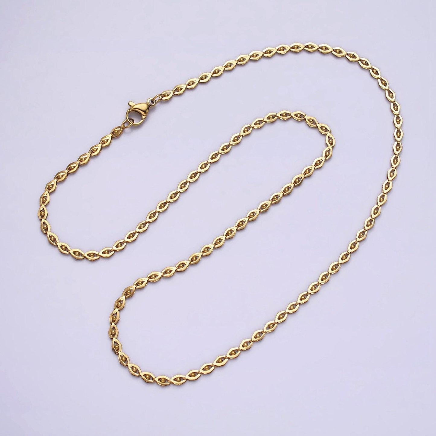 Stainless steel 2.5mm dot designed geometric 17.5 inch layering statement chain necklace | wa-1998