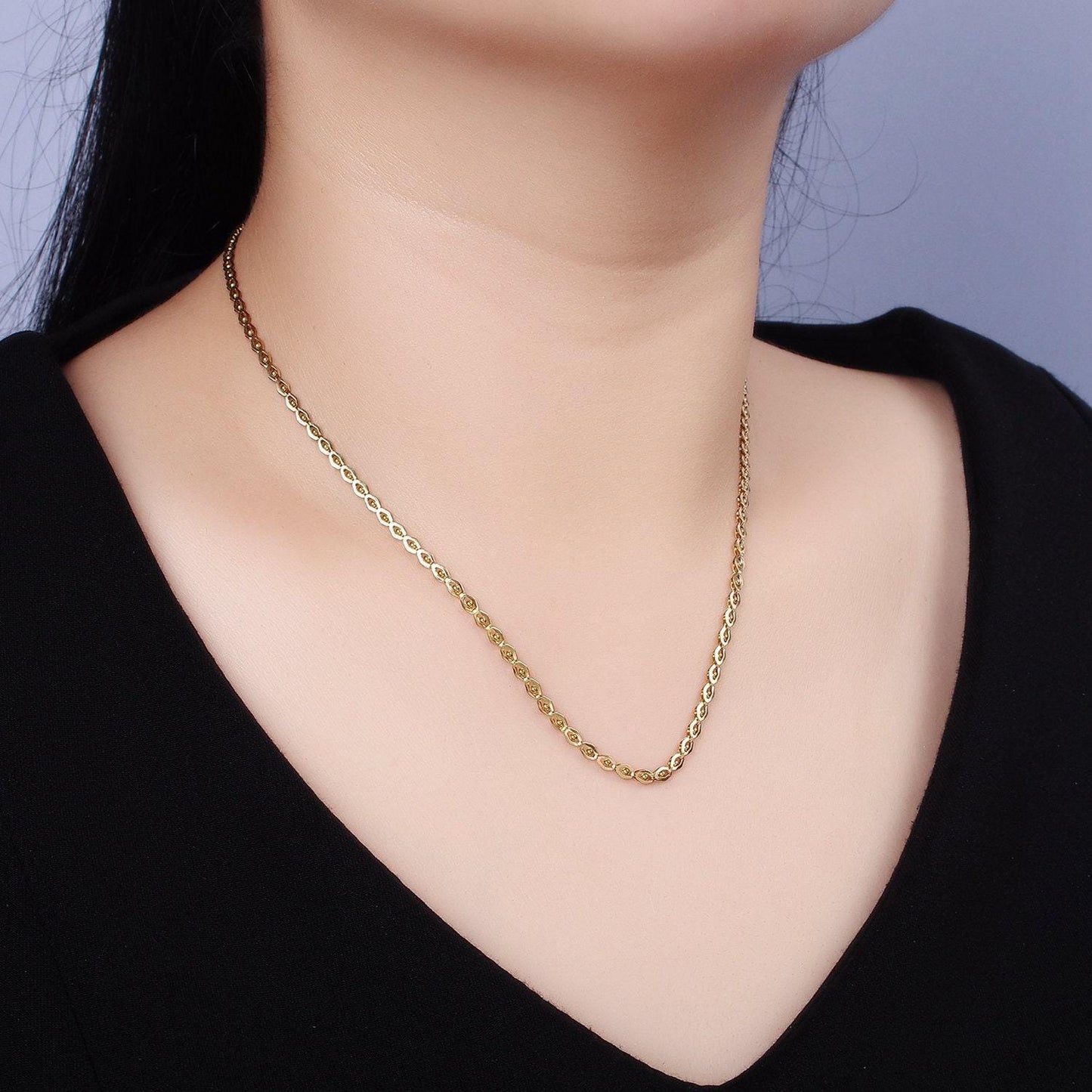 Stainless steel 2.5mm dot designed geometric 17.5 inch layering statement chain necklace | wa-1998