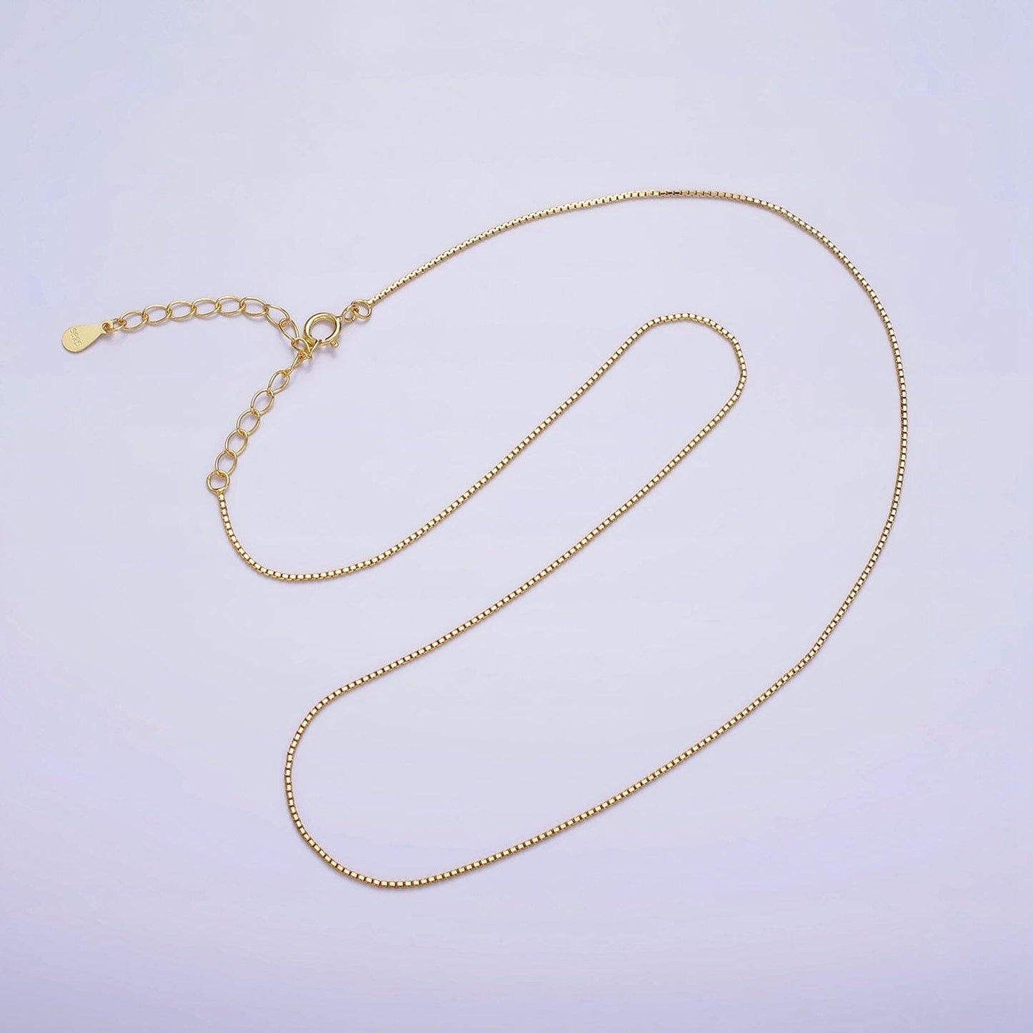 Dainty 24k gold vermeil box chain necklace 925 sterling silver necklace chain w/ heavy 24k gold plated 15.35 inch + 2 inch extender | wa1982
