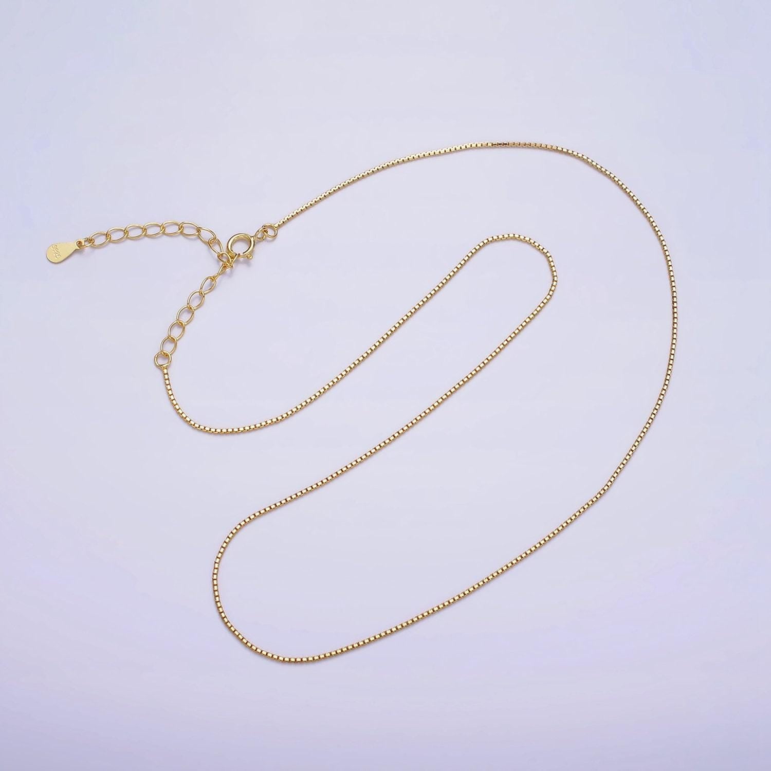 Dainty 24k gold vermeil box chain necklace 925 sterling silver necklace chain w/ heavy 24k gold plated 15.35 inch + 2 inch extender | wa1982