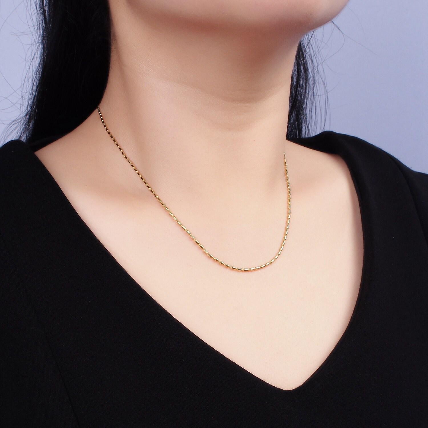 16k gold vermeil s925 1.5mm dainty tube 15.5 inch choker chain necklace | wa-1981