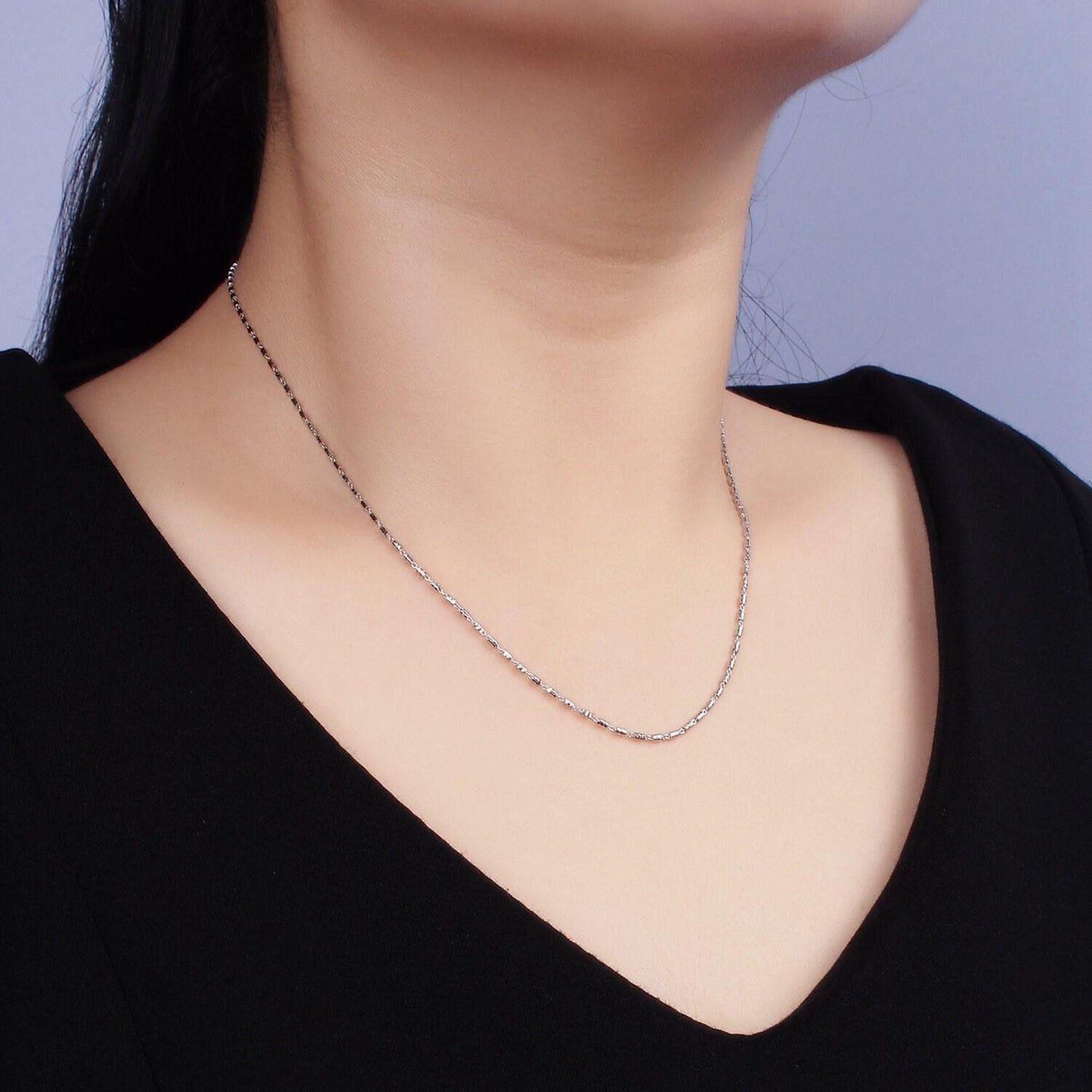 S925 sterling silver 1.3mm dainty tube 15.5 inch chain necklace | wa-1970