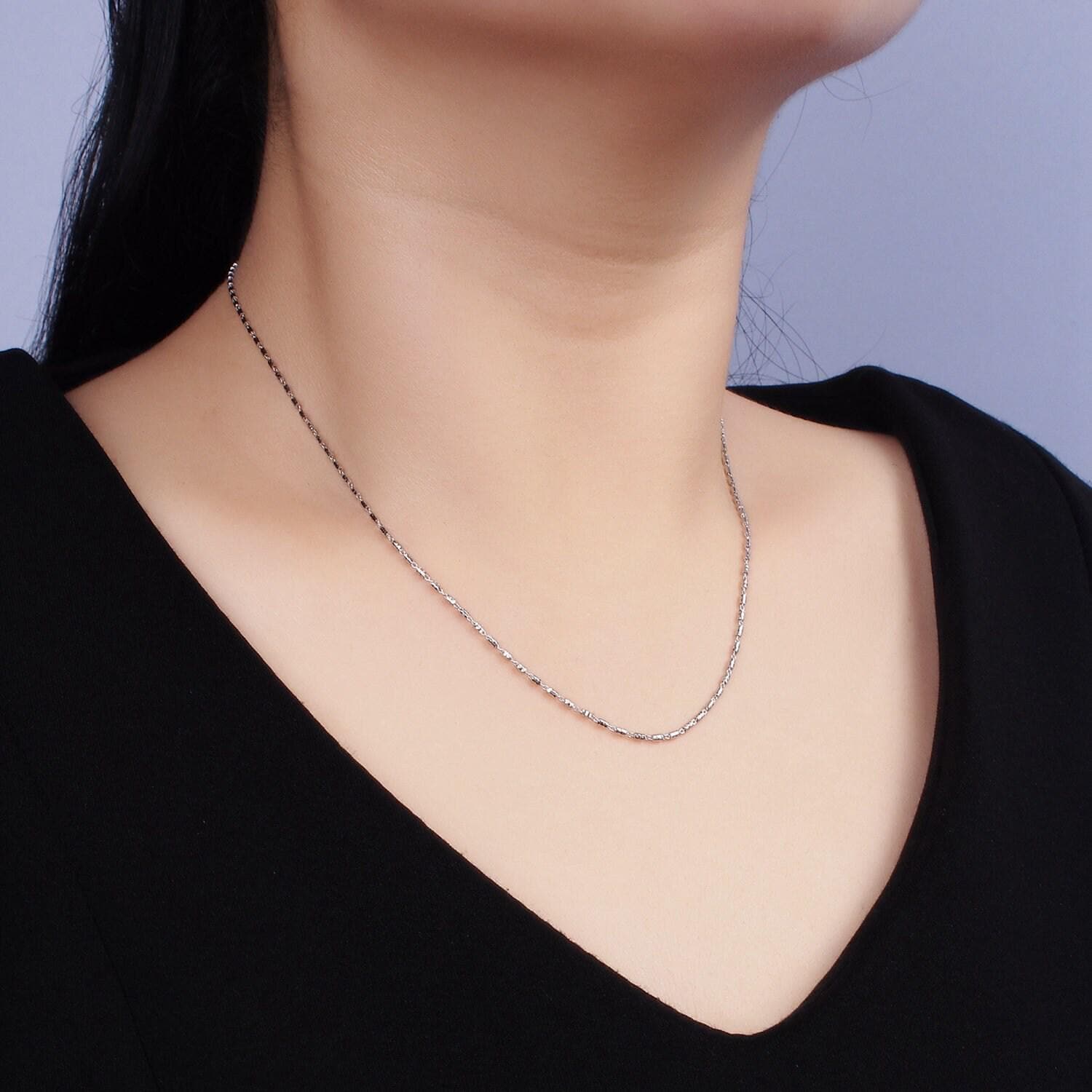 S925 sterling silver 1.3mm dainty tube 15.5 inch chain necklace | wa-1970