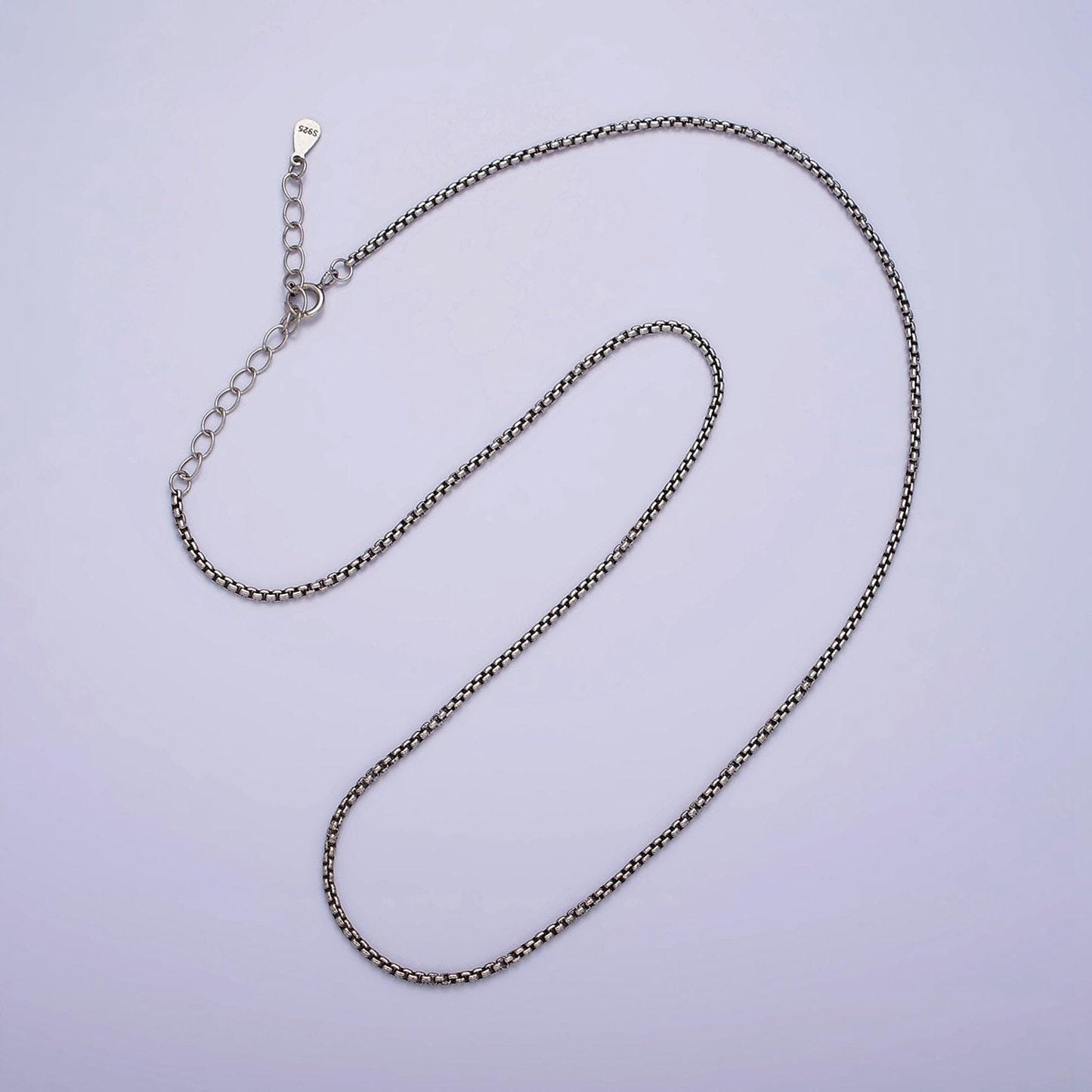 1mm oxidized round box chain necklace 925 sterling silver 15.35 inch + 2 inch extender adjustable chain necklace wa-1963