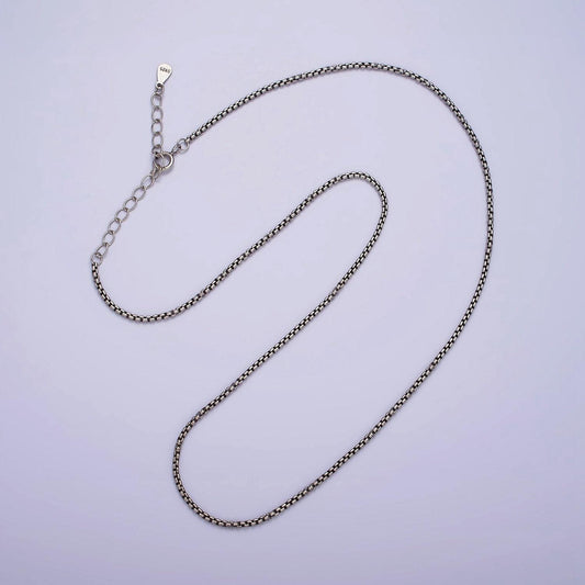 1mm oxidized round box chain necklace 925 sterling silver 15.35 inch + 2 inch extender adjustable chain necklace wa-1963