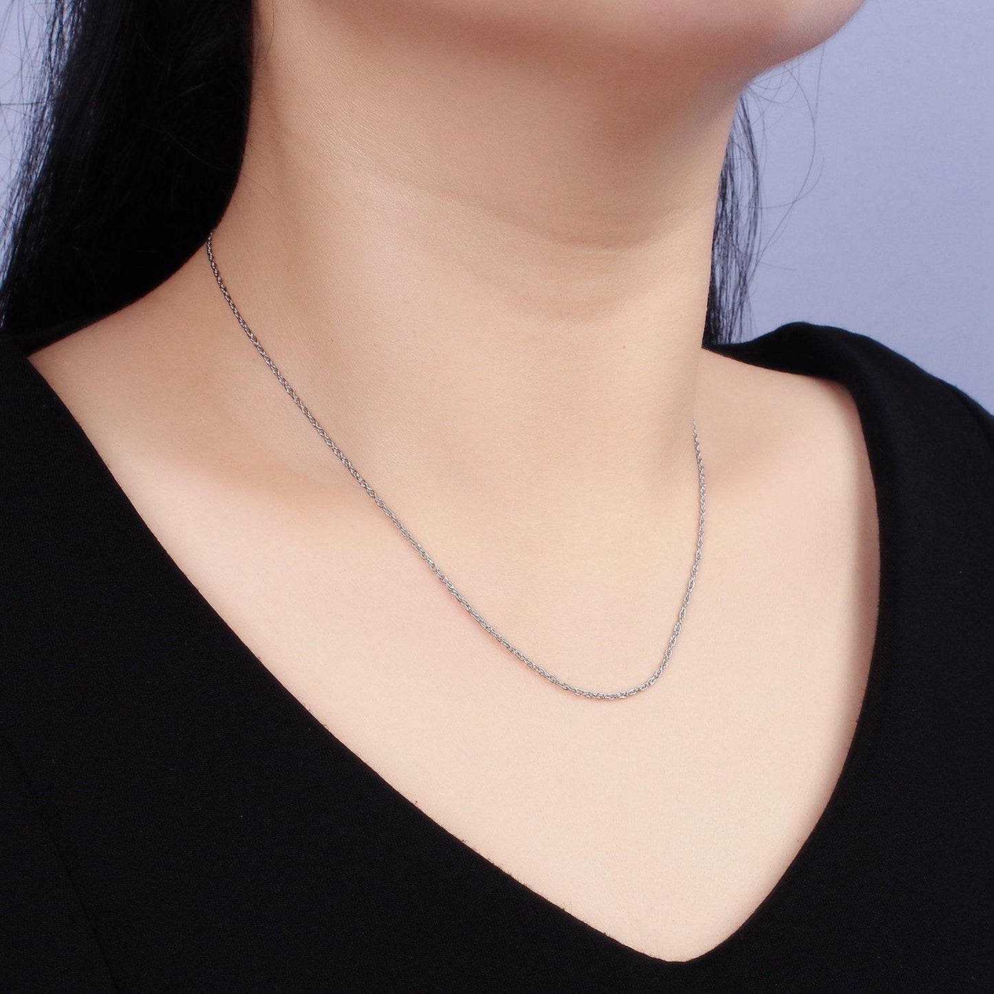 Ready to use cable necklace chain, layer dainty s925 sterling silver necklace 15.35 inch + 2 inch extender wa-1962