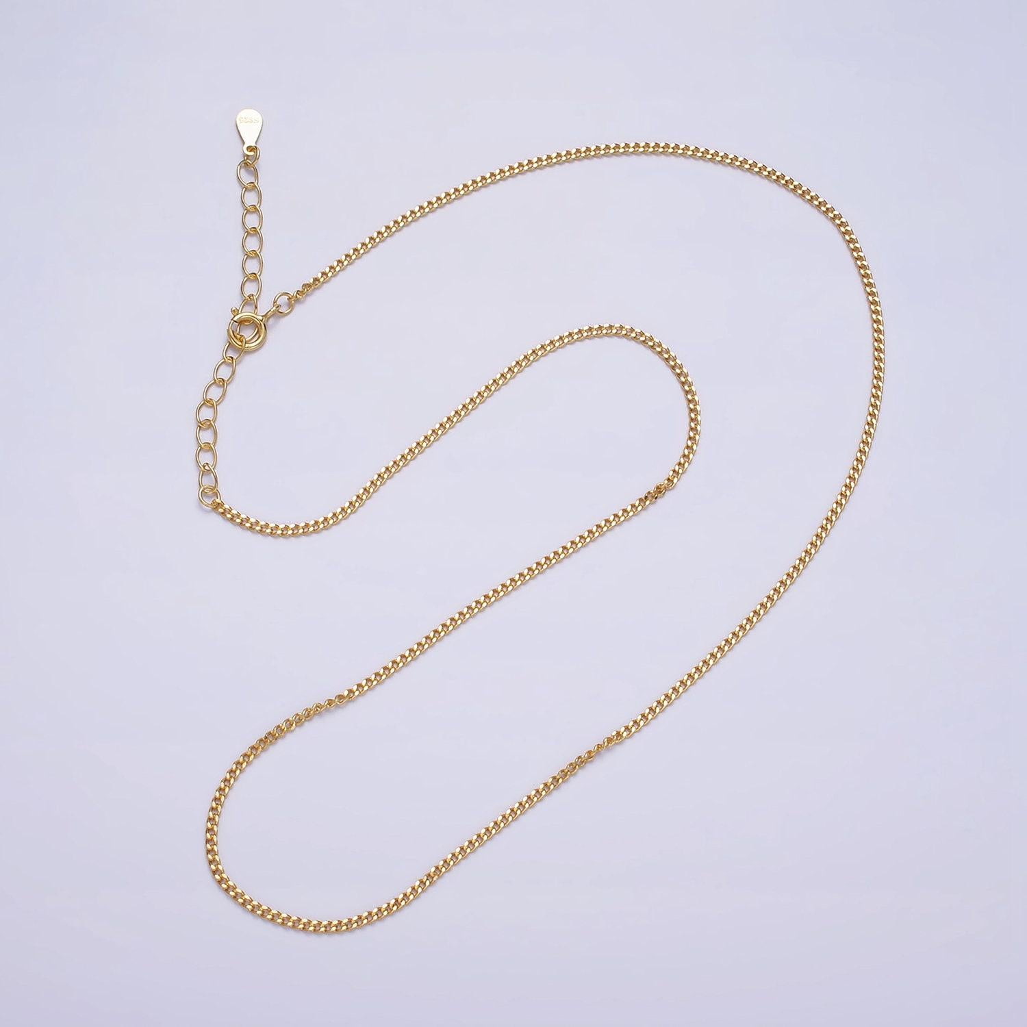 Dainty 24k gold vermeil curb chain necklace 925 sterling silver necklace chain 15.35 inch w/ 2 inch extender | wa1961
