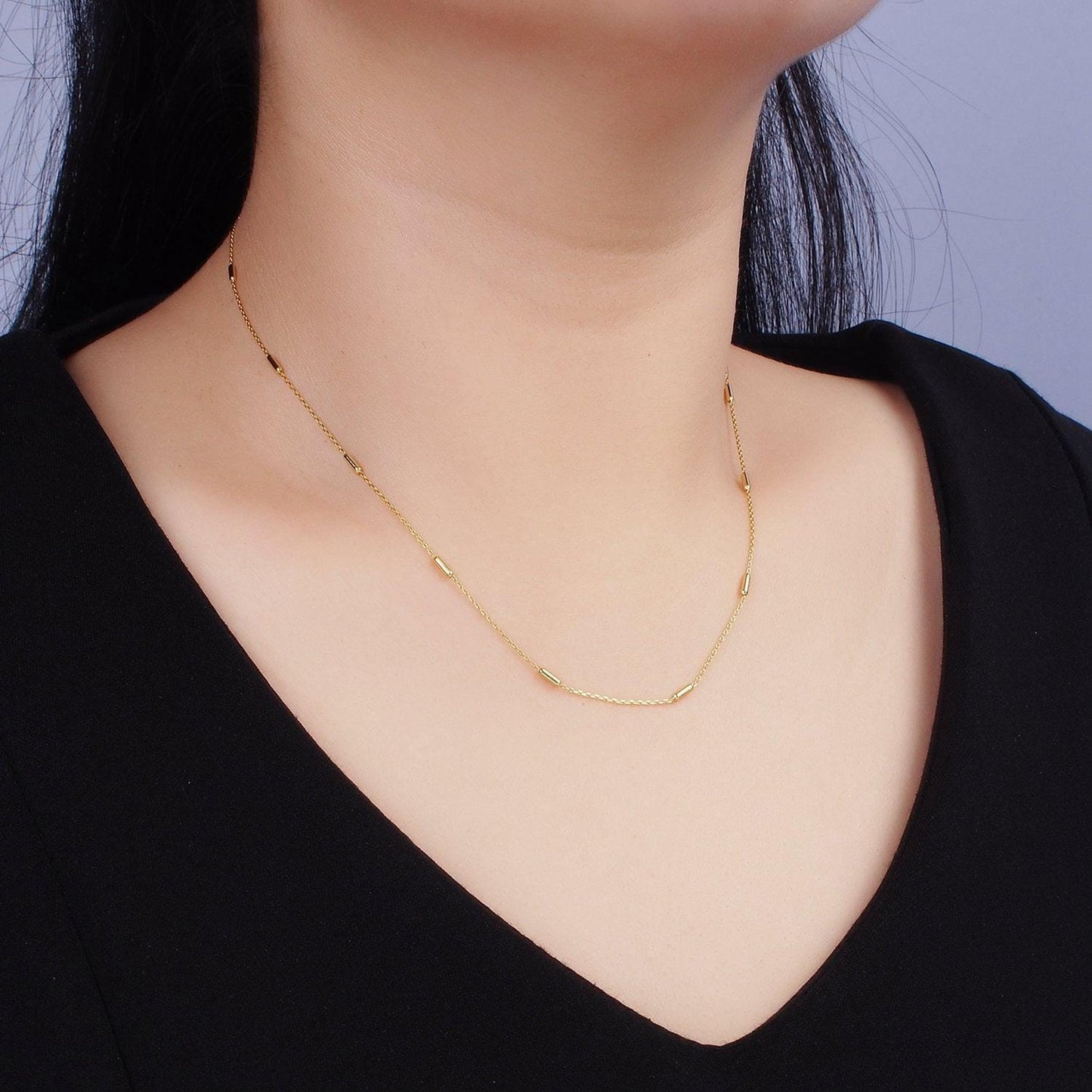 16k gold vermeil s925 sterling silver 1.6mm tube satellite 15.5 inch choker chain necklace | wa-1953
