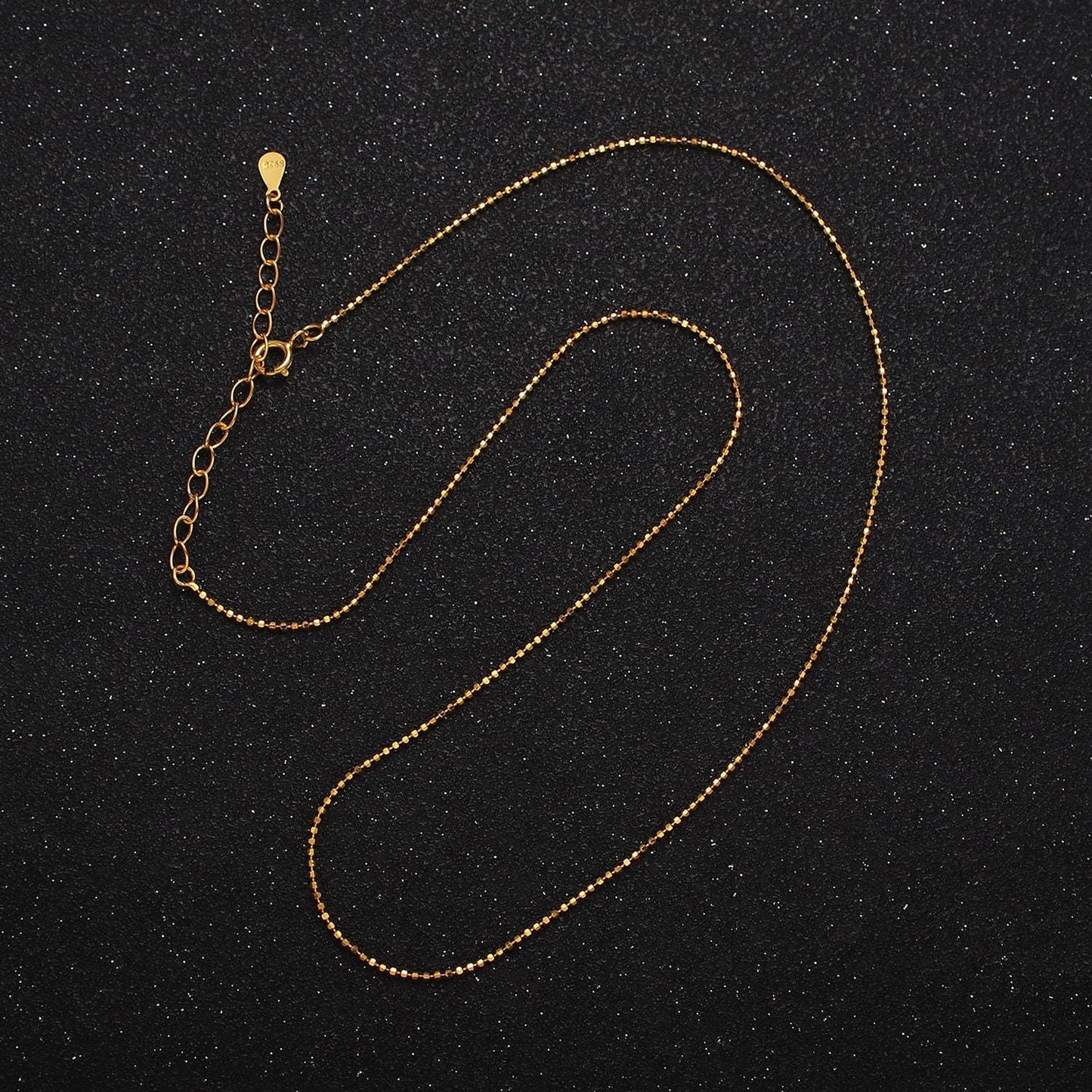 16k gold vermeil s925 sterling silver 0.9mm dainty bead 15.5 inch chain necklace | wa-1949