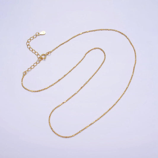 16k gold vermeil s925 sterling silver 0.9mm dainty bead tube 15.5 inch choker chain necklace | wa-1948