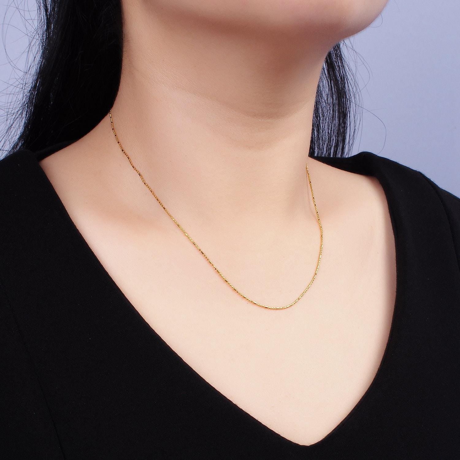 16k gold vermeil s925 sterling silver 0.9mm dainty bead tube 15.5 inch choker chain necklace | wa-1948