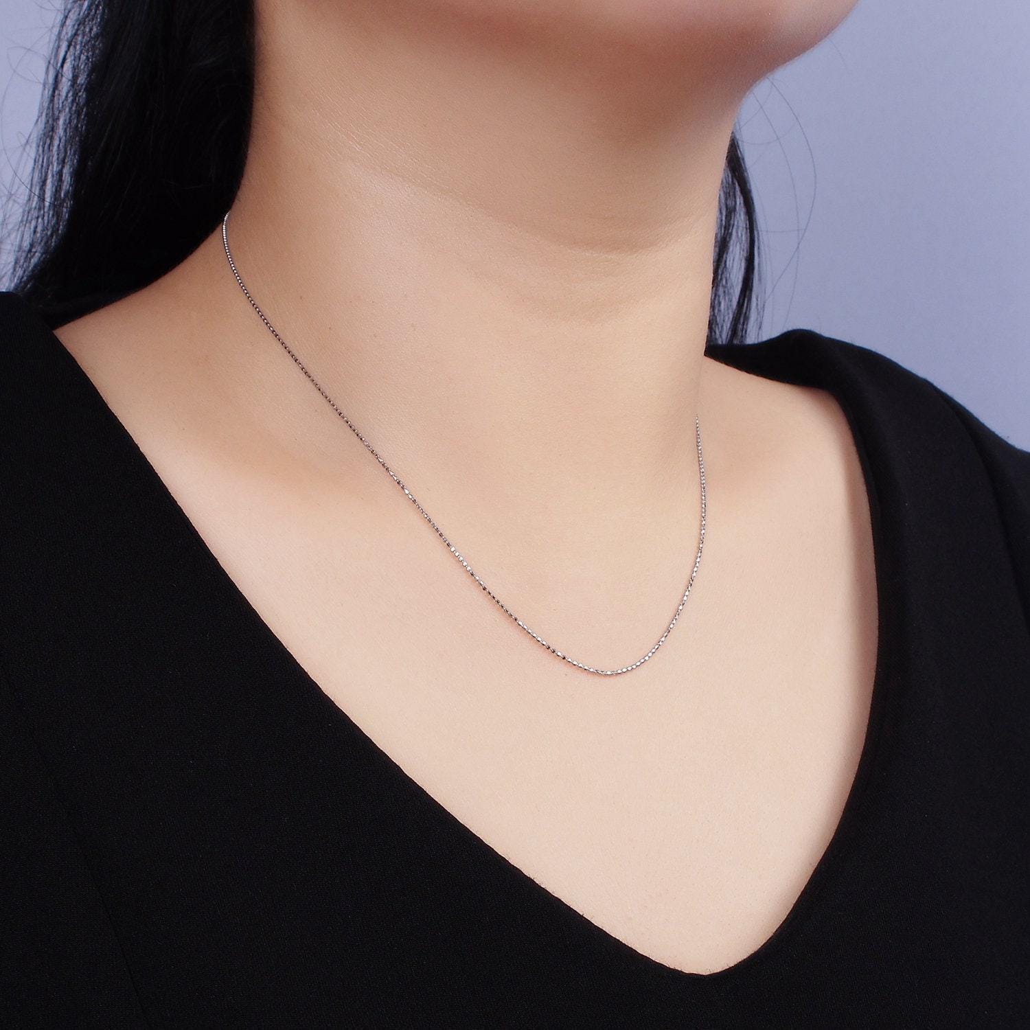 S925 sterling silver 1.5mm dainty bead 15.35 inch chain choker necklace | wa-1945