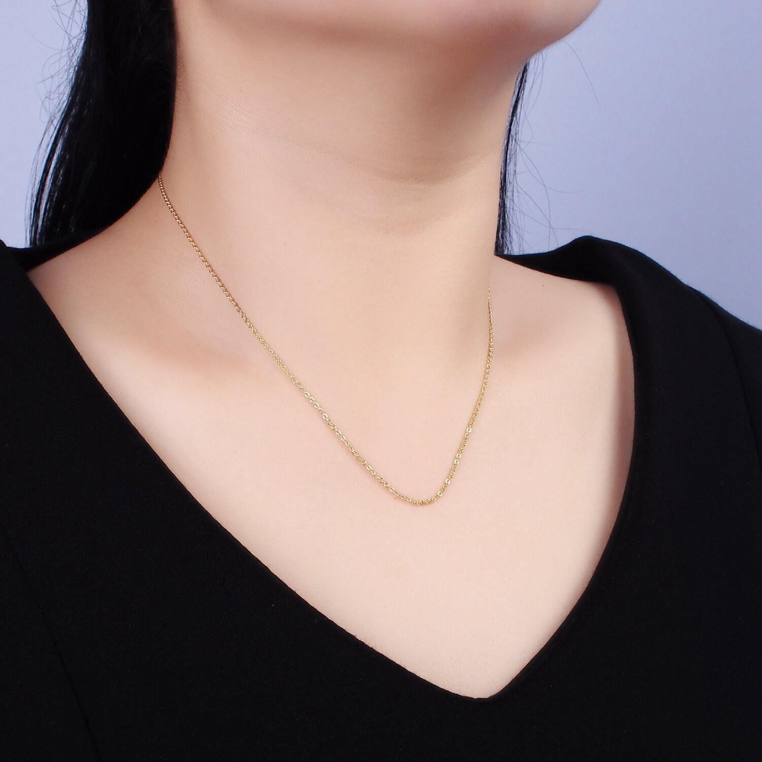 16k gold filled 1.2mm dainty cable 18.5 inch slider chain necklace | wa-1939