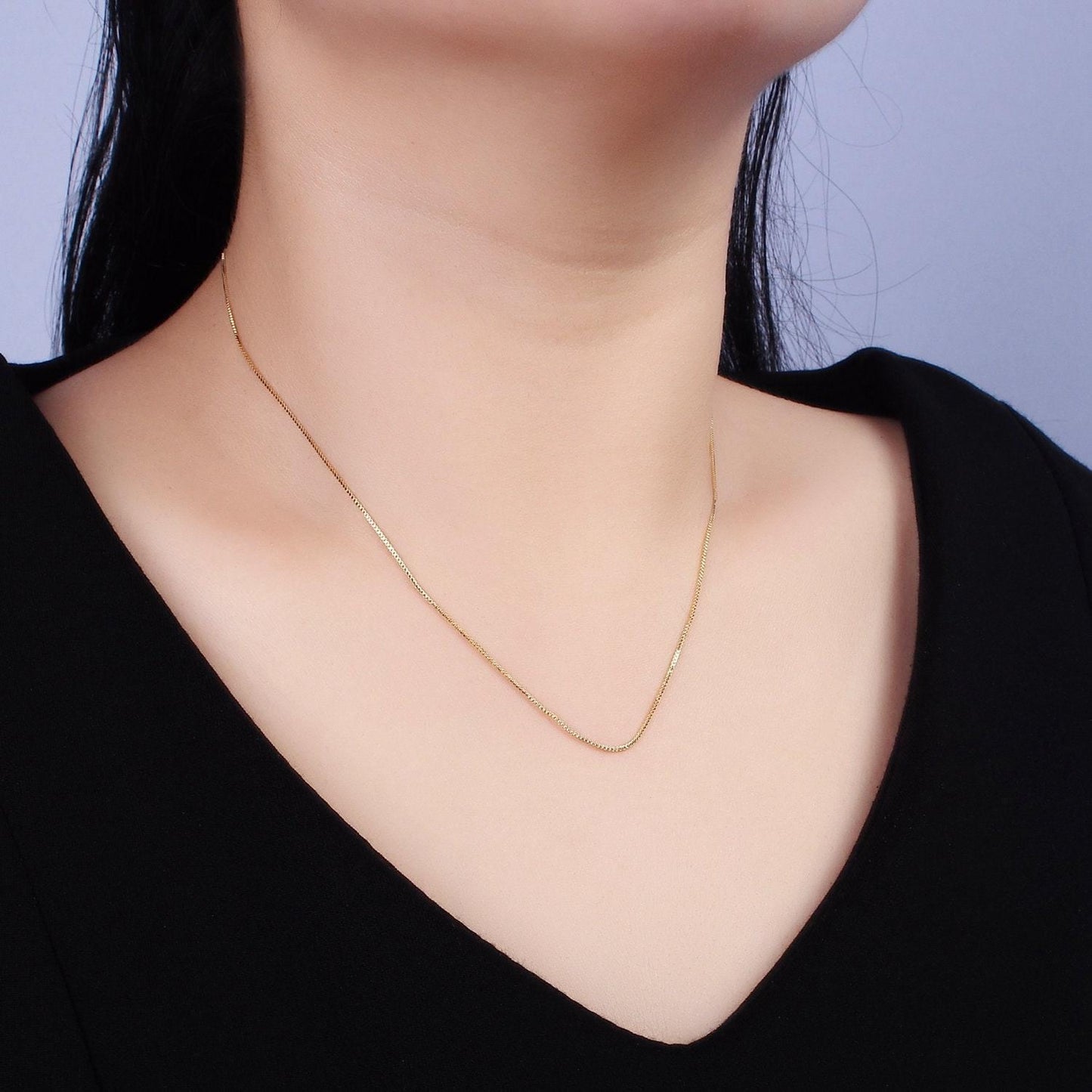16k gold filled 0.7mm dainty box 18 inch slider chain necklace | wa-1937