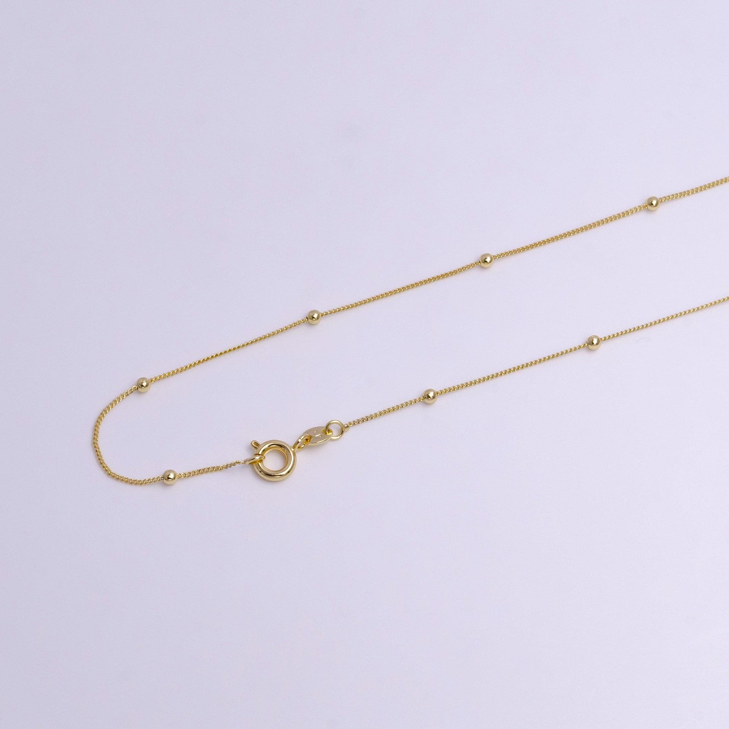 2mm beaded satellite 0.8mm curb 17.5 inch layering chain necklace | wa-1900
