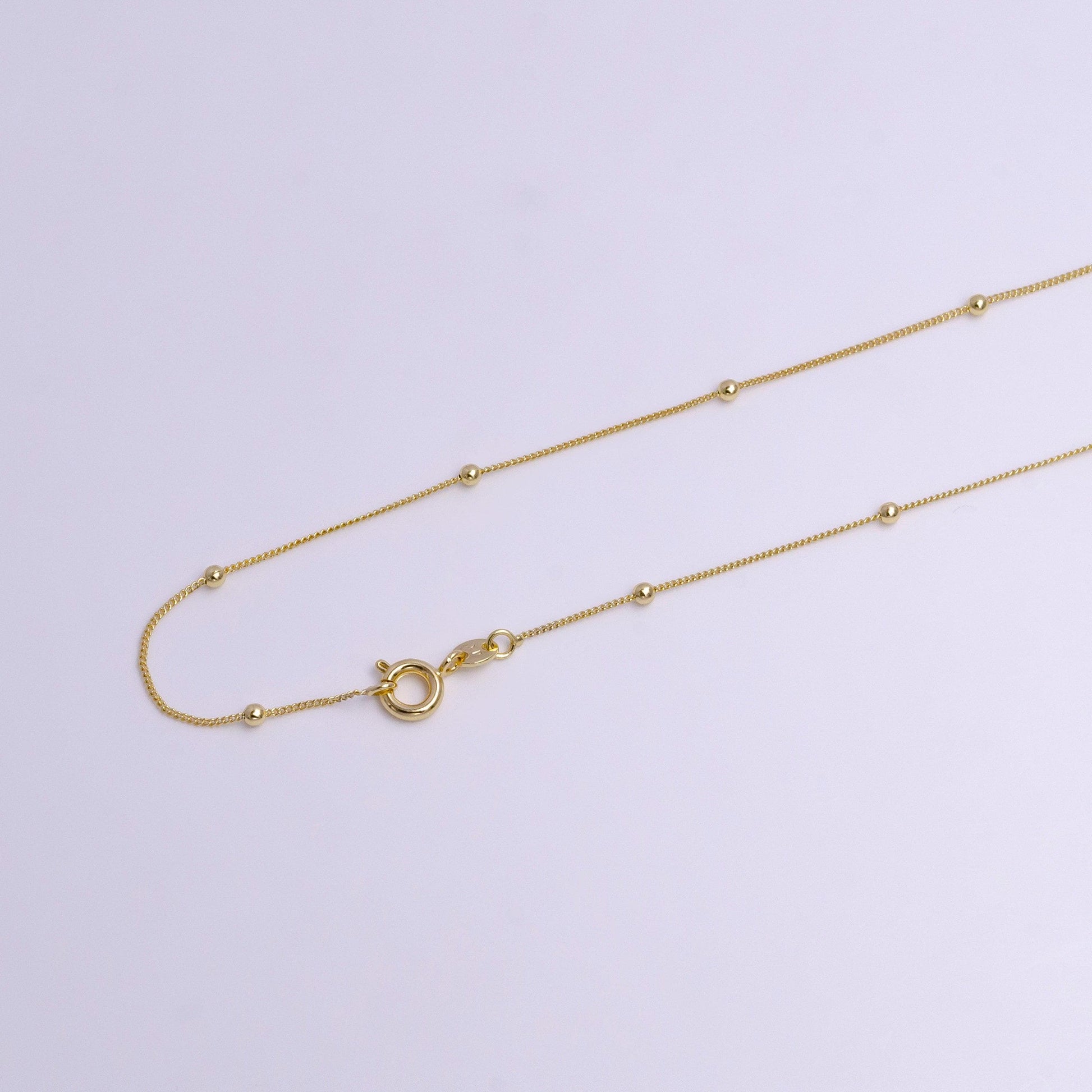 2mm beaded satellite 0.8mm curb 17.5 inch layering chain necklace | wa-1900