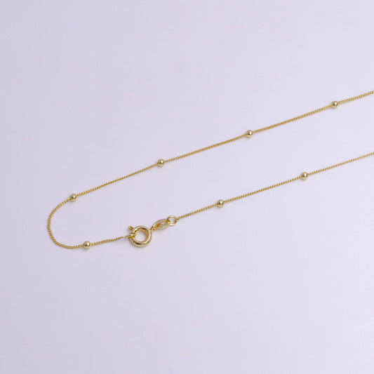 2mm beaded satellite 0.8mm curb 17.5 inch layering chain necklace | wa-1900