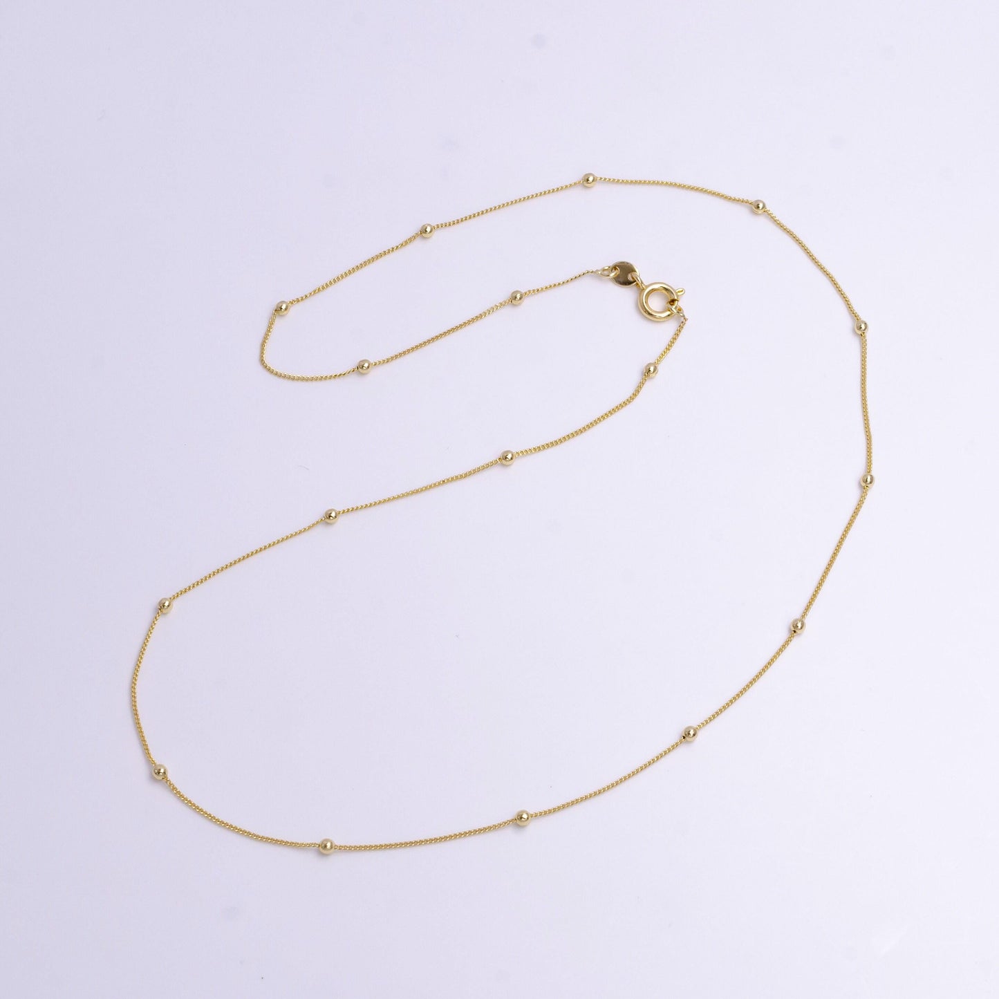 2mm beaded satellite 0.8mm curb 17.5 inch layering chain necklace | wa-1900