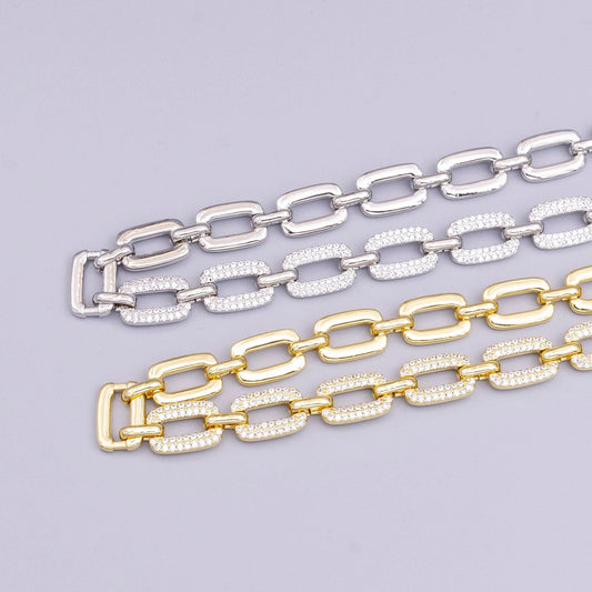 16k gold filled half micro paved cz unique paperclip 17 inch chain necklace in gold & silver | wa-1892 wa-1893