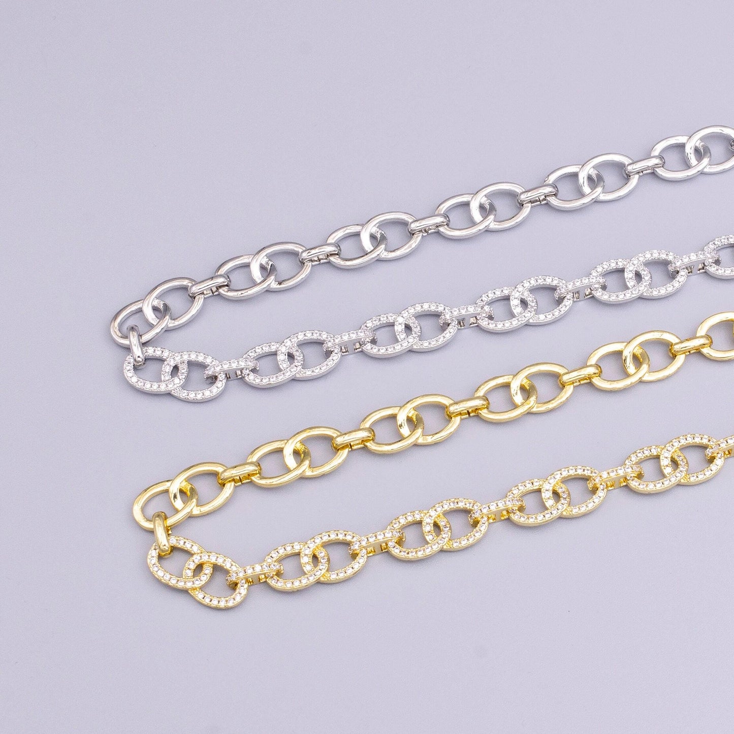 16k gold filled double cable micro paved cz anchor link 17 inch chain necklace in gold & silver | wa-1890 wa-1891