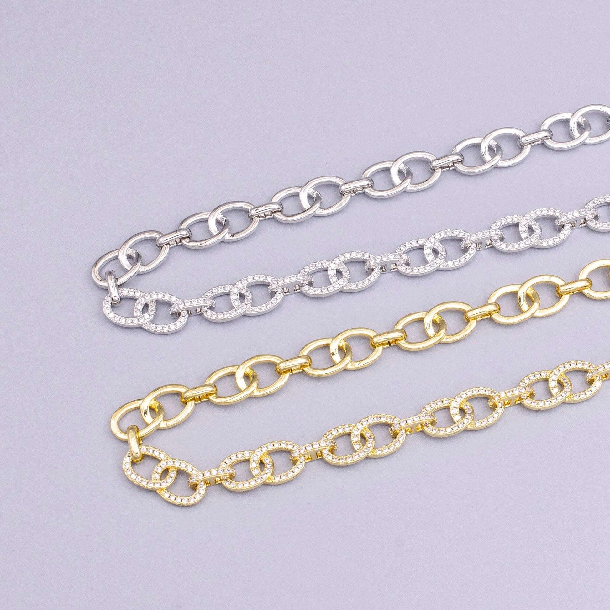 16k gold filled double cable micro paved cz anchor link 17 inch chain necklace in gold & silver | wa-1890 wa-1891