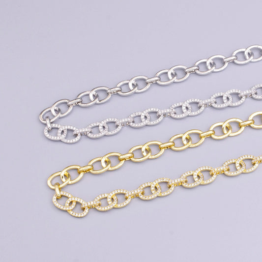 16k gold filled double cable micro paved cz anchor link 17 inch chain necklace in gold & silver | wa-1890 wa-1891