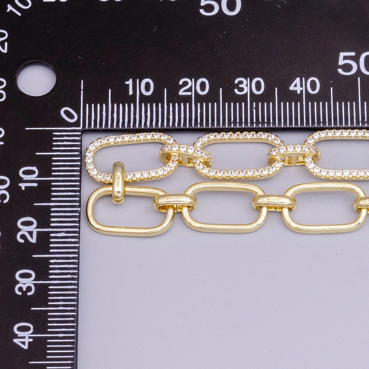 16k gold filled 10mm half micro paved cz paperclip 17 inch chain necklace in gold & silver | wa-1894 wa-1895