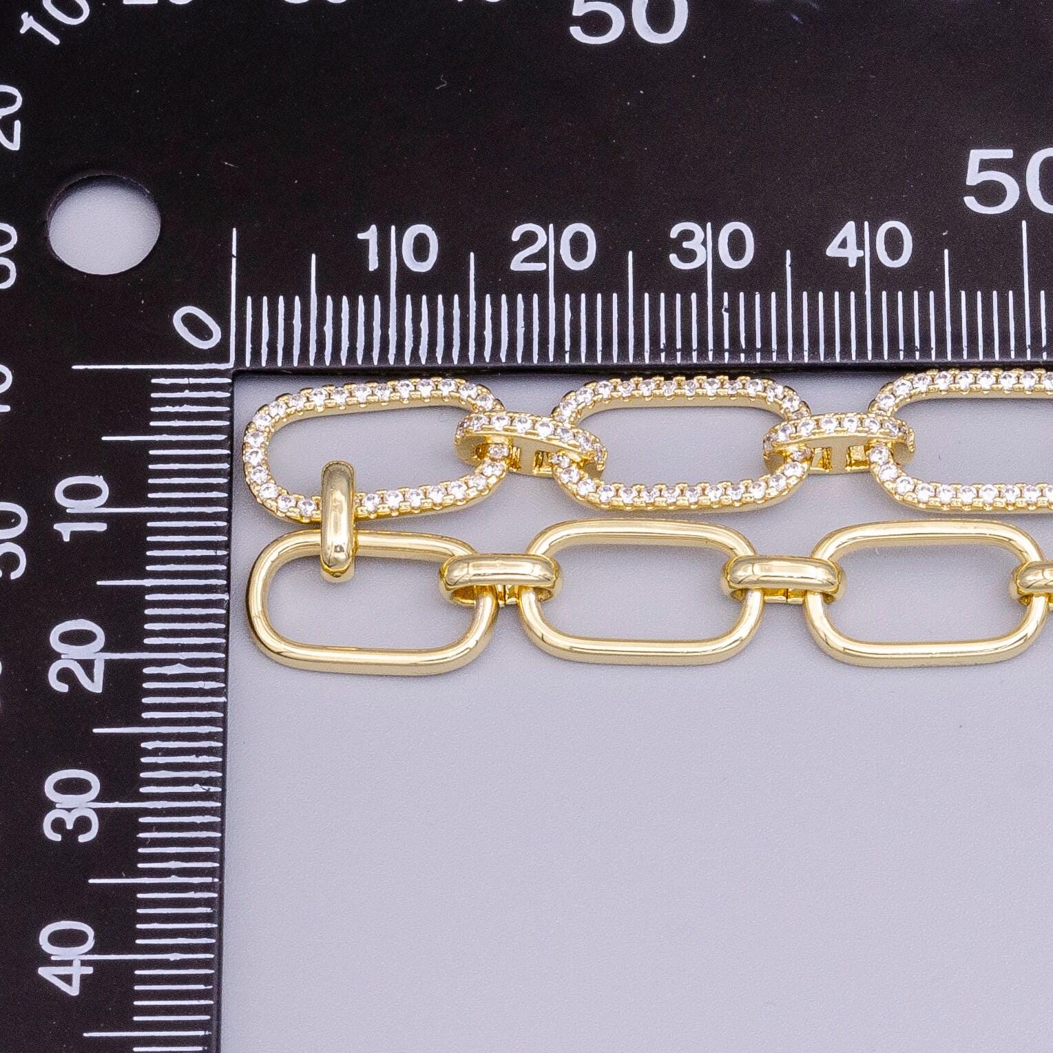 16k gold filled 10mm half micro paved cz paperclip 17 inch chain necklace in gold & silver | wa-1894 wa-1895