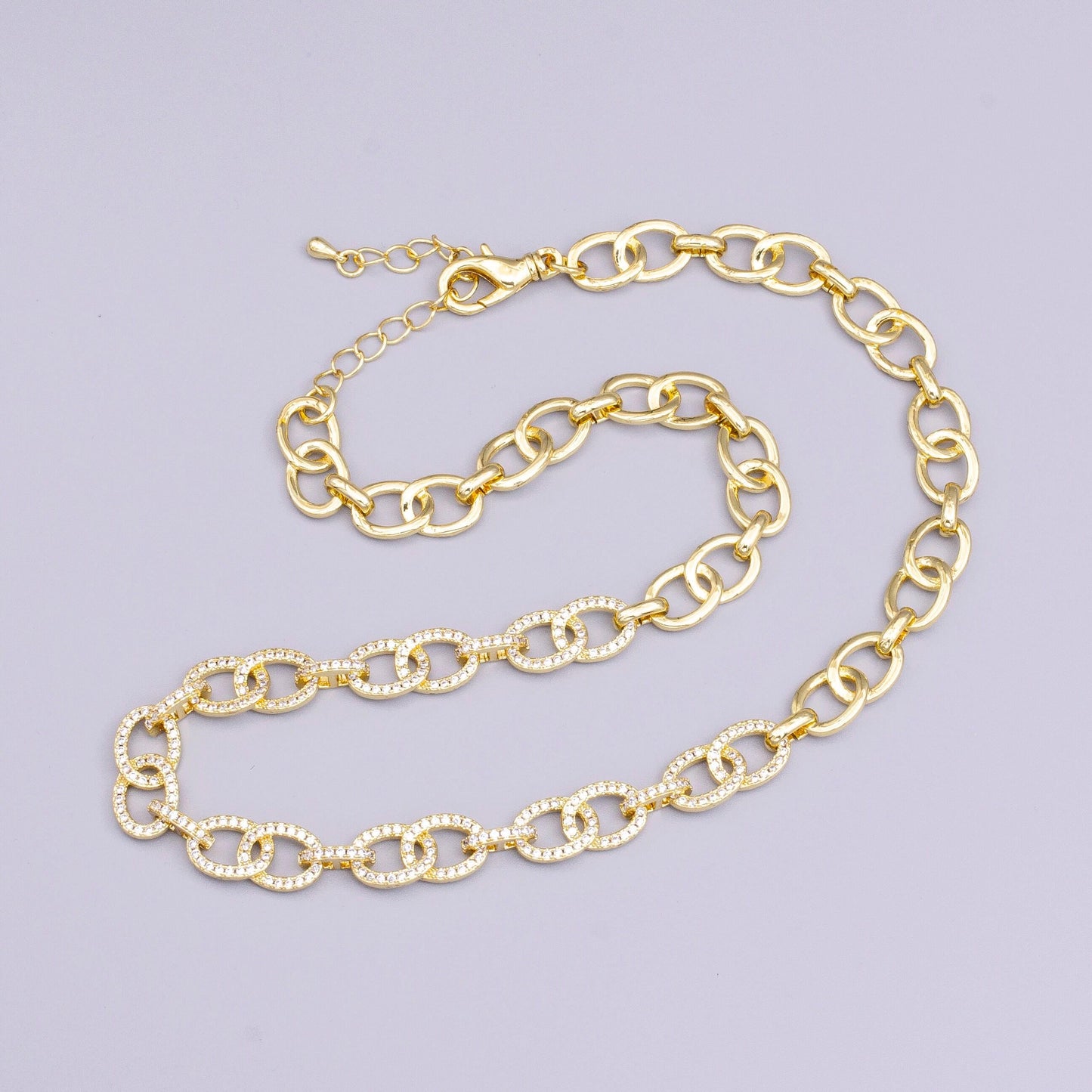 16k gold filled double cable micro paved cz anchor link 17 inch chain necklace in gold & silver | wa-1890 wa-1891