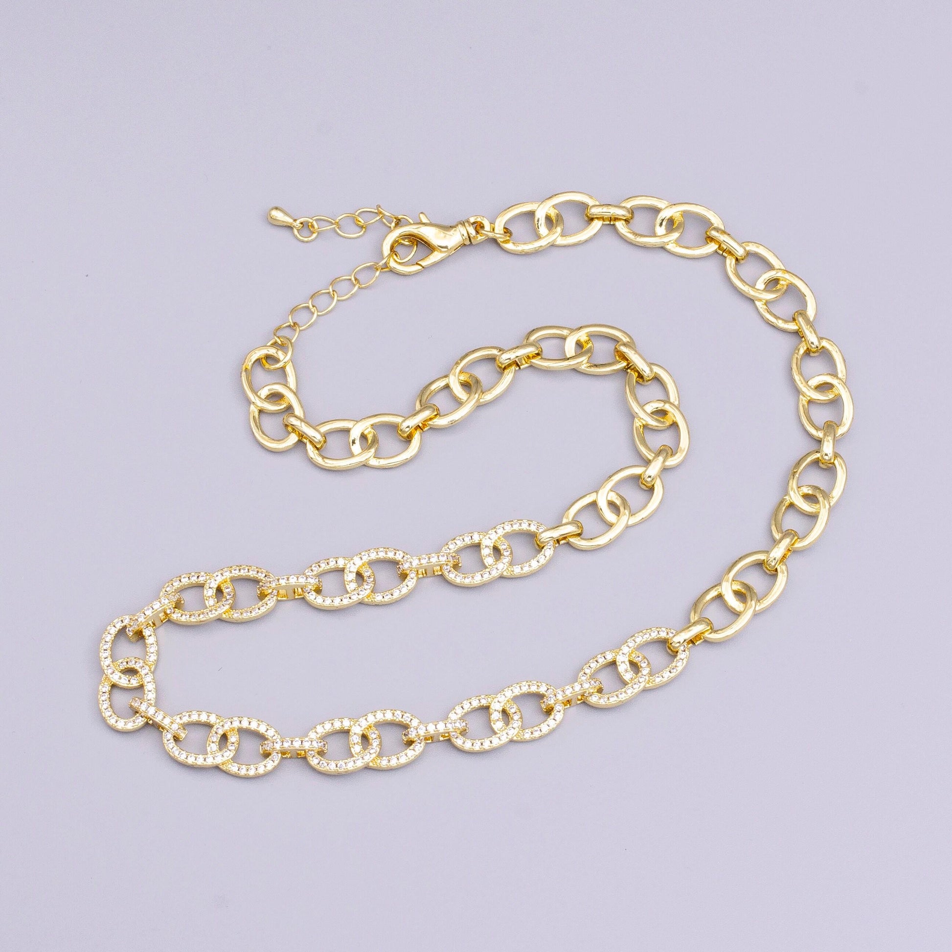 16k gold filled double cable micro paved cz anchor link 17 inch chain necklace in gold & silver | wa-1890 wa-1891