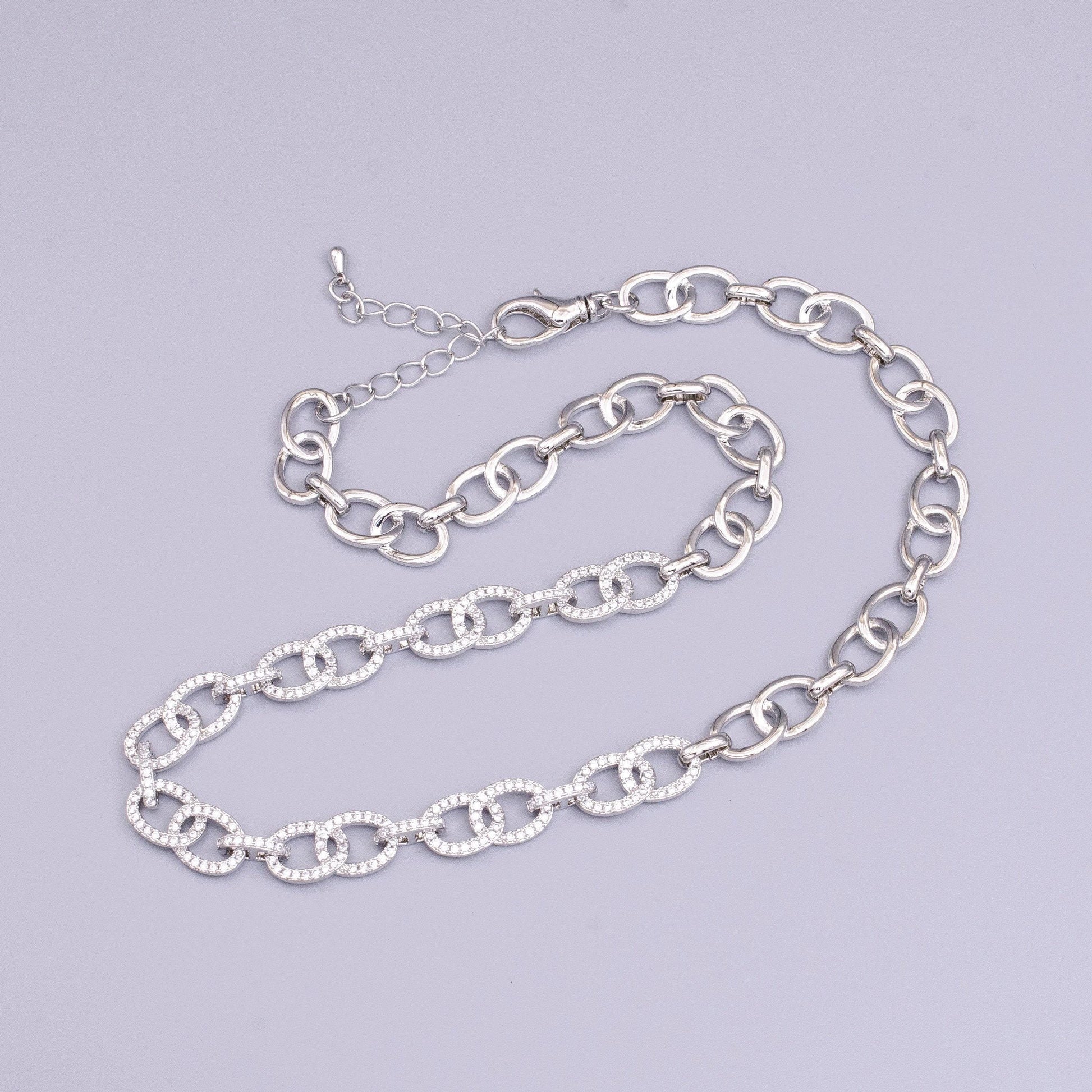 16k gold filled double cable micro paved cz anchor link 17 inch chain necklace in gold & silver | wa-1890 wa-1891