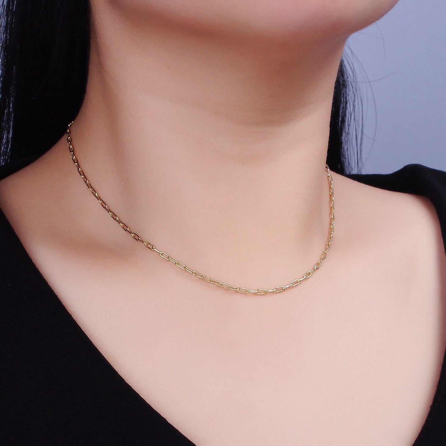 1pc 15.75'' ready to use 14k gold filled paper clip necklace chain, choker cable chain necklace pendant charm jewelry making supply wa1871